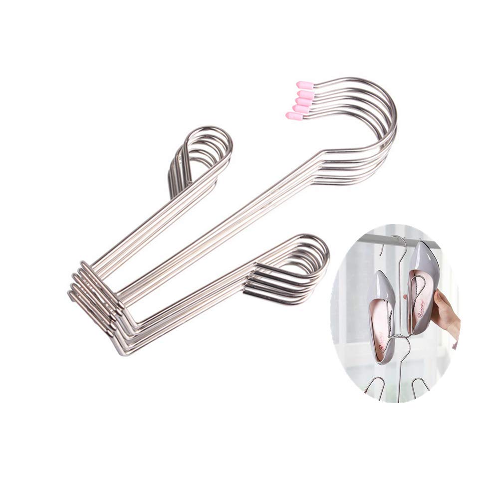 5 Pack Stainless Steel Shoe Hangers - Double Hook Drying Rack for Leather Shoes, Boots & Sneakers | Space-Saving Closet Organizer for Dehumidifying & Air Drying | Perfect for Small Spaces, Laundry Rooms & Entryway Storage