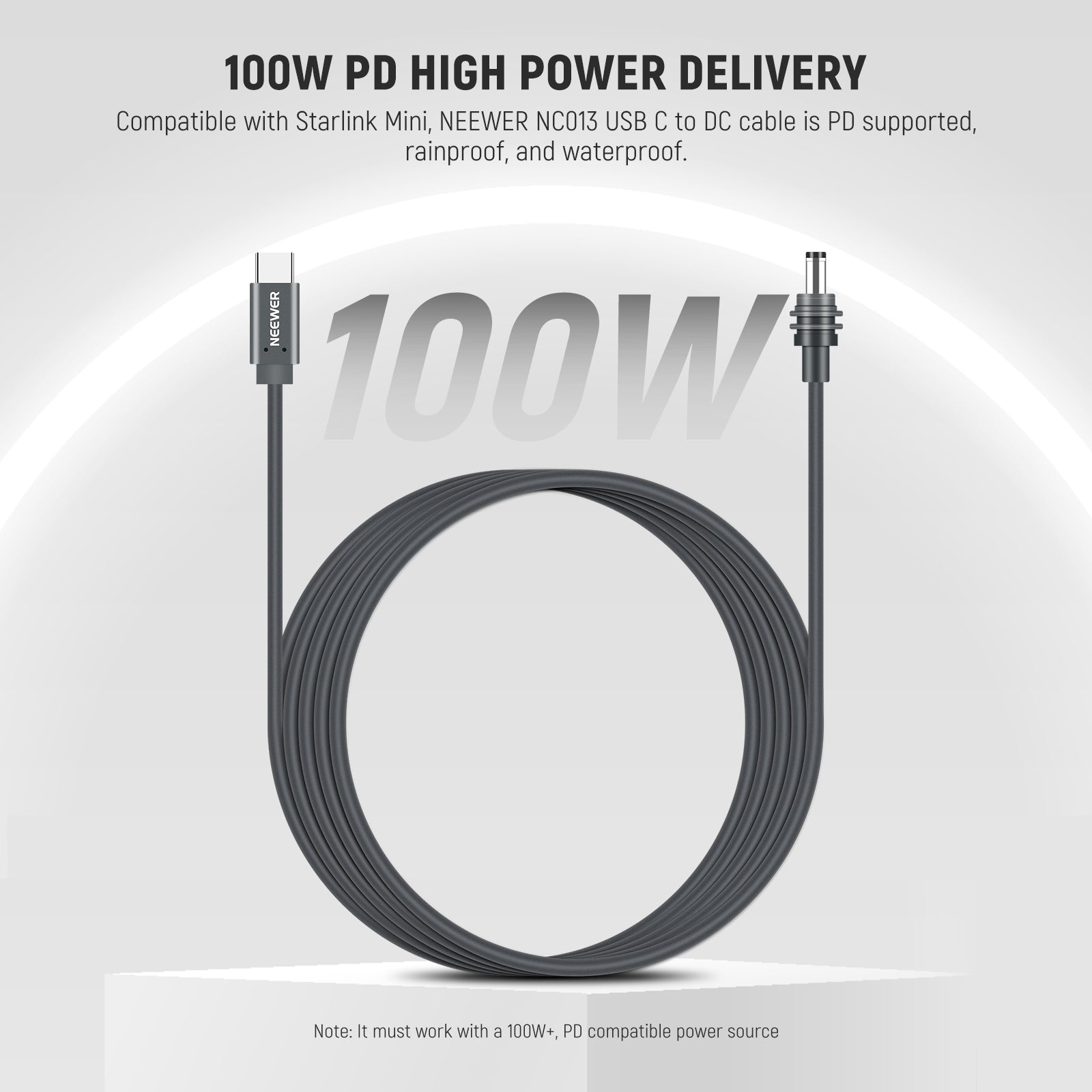 NEEWER NC013 100W PD USB-C to DC Power Cable for Starlink Mini - Fast Charging Adapter for Satellite Internet, Travel & Outdoor Adventures