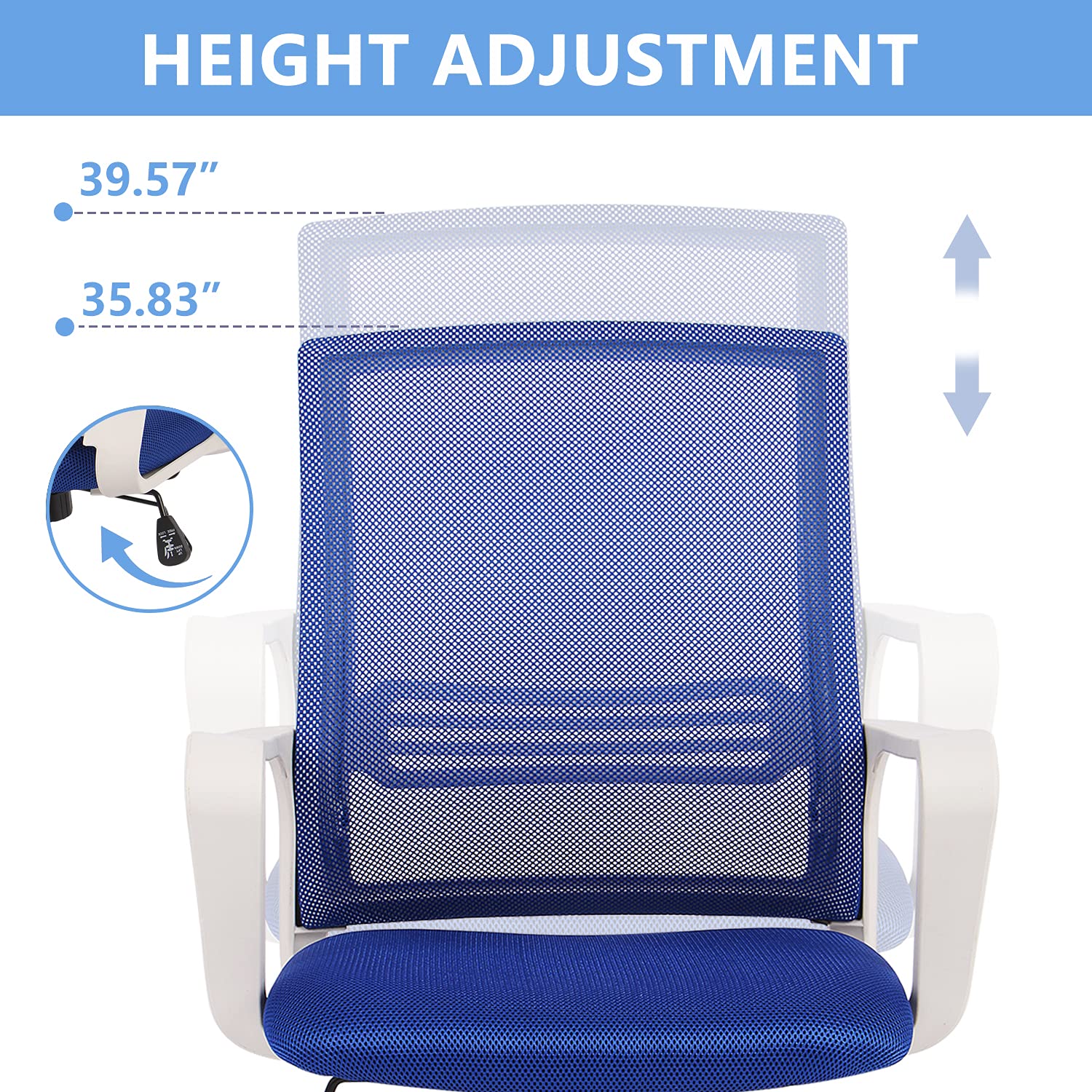 Ergonomic Office Chair with Lumbar Support - Adjustable Mesh Computer Desk Chair with Wheels & Arms for Home Office, Study, or Work - Mid Back Task Swivel Chair in Ocean Blue - Perfect for Long Hours of Comfortable Sitting & Productivity