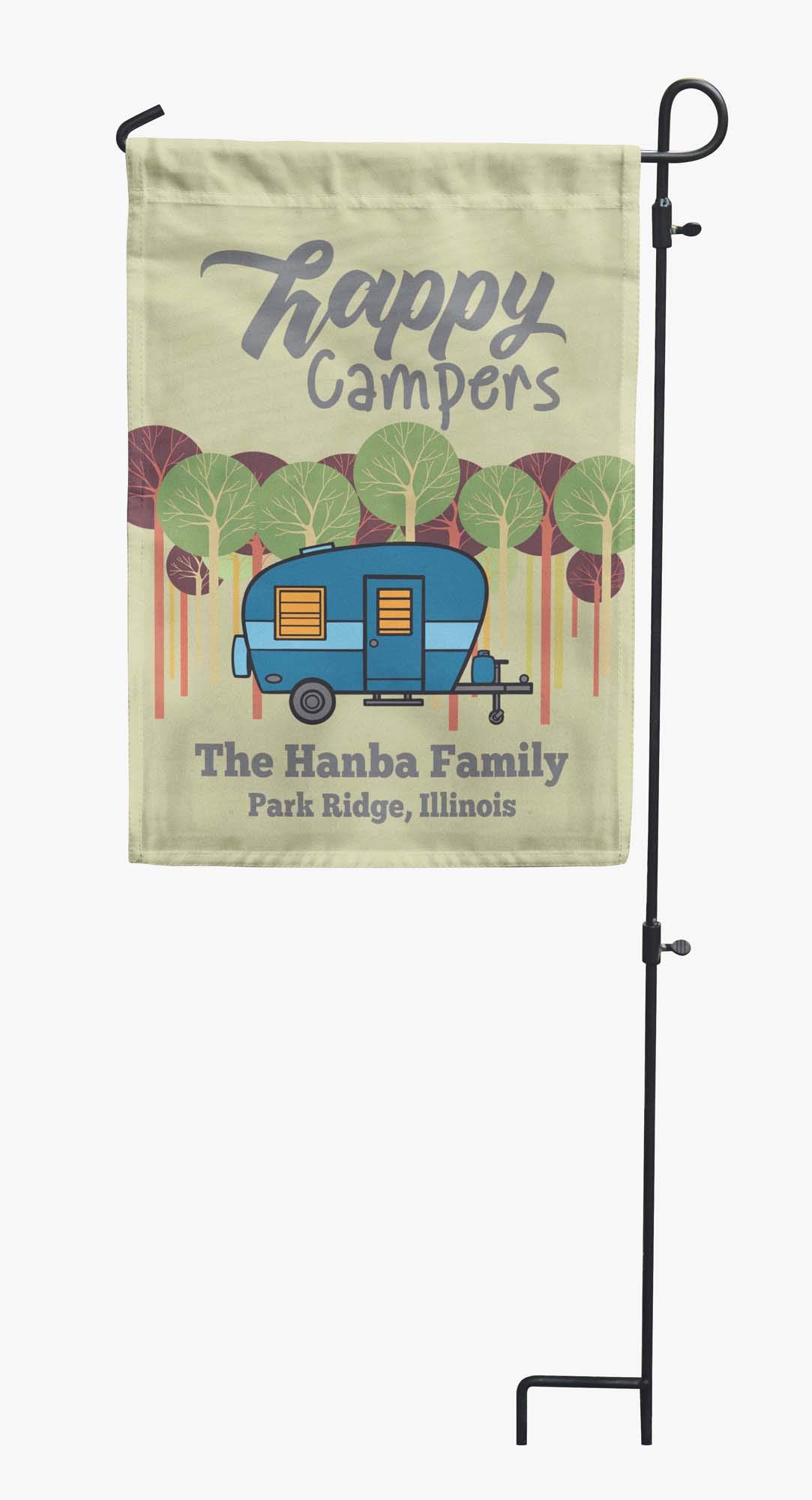 Personalized Double Sided Happy Campers Retro Camp Trailer Flag - Custom Outdoor Camping Decor for RV, Campsite & Tailgating Parties - Perfect for Campgrounds, Road Trips & Outdoor Adventures