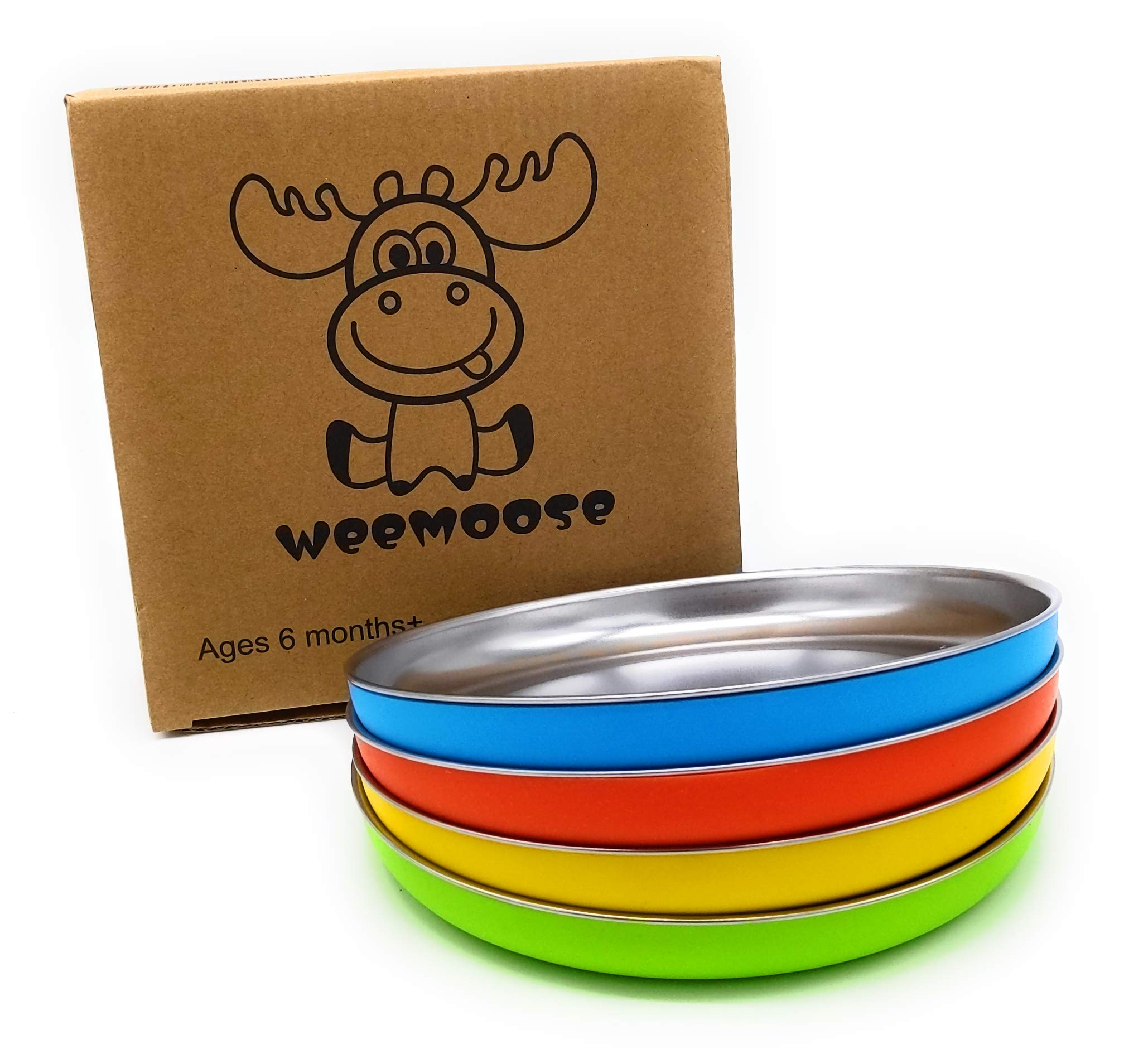 Premium 304 Stainless Steel Plates with Removable Silicone Shell - Set of 4 Baby Toddler Plates for Food & Snacks | Durable, Non-Toxic Dishware for Kids | Perfect for Home, Travel & Daycare Use