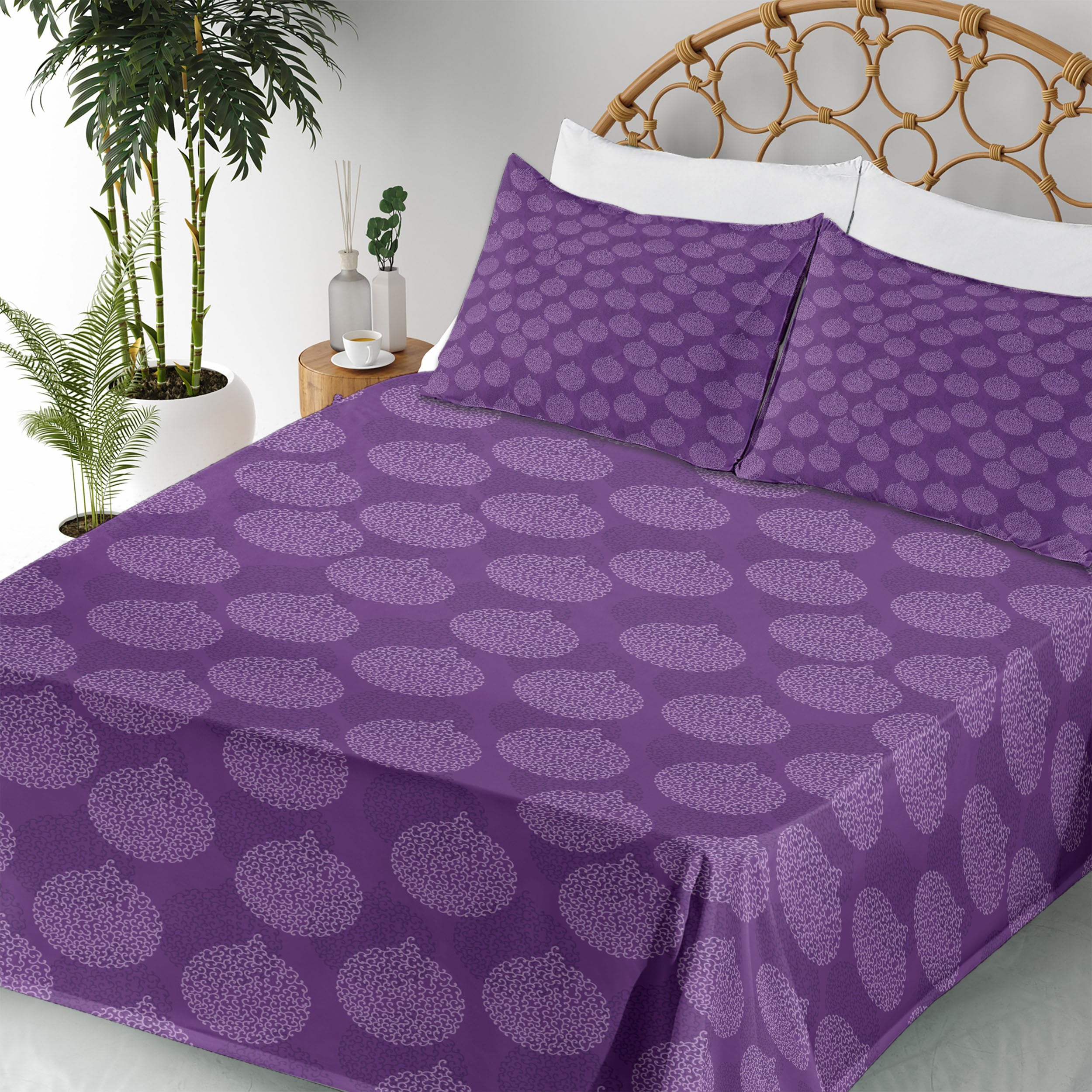 Ambesonne Abstract Christmas Sheet Set - 4 Piece King Size Bedding with Rhythmic Baubles Holiday Print, Violet & Lavender - Perfect for Festive Bedroom Decor, Holiday Guest Rooms & Cozy Winter Nights