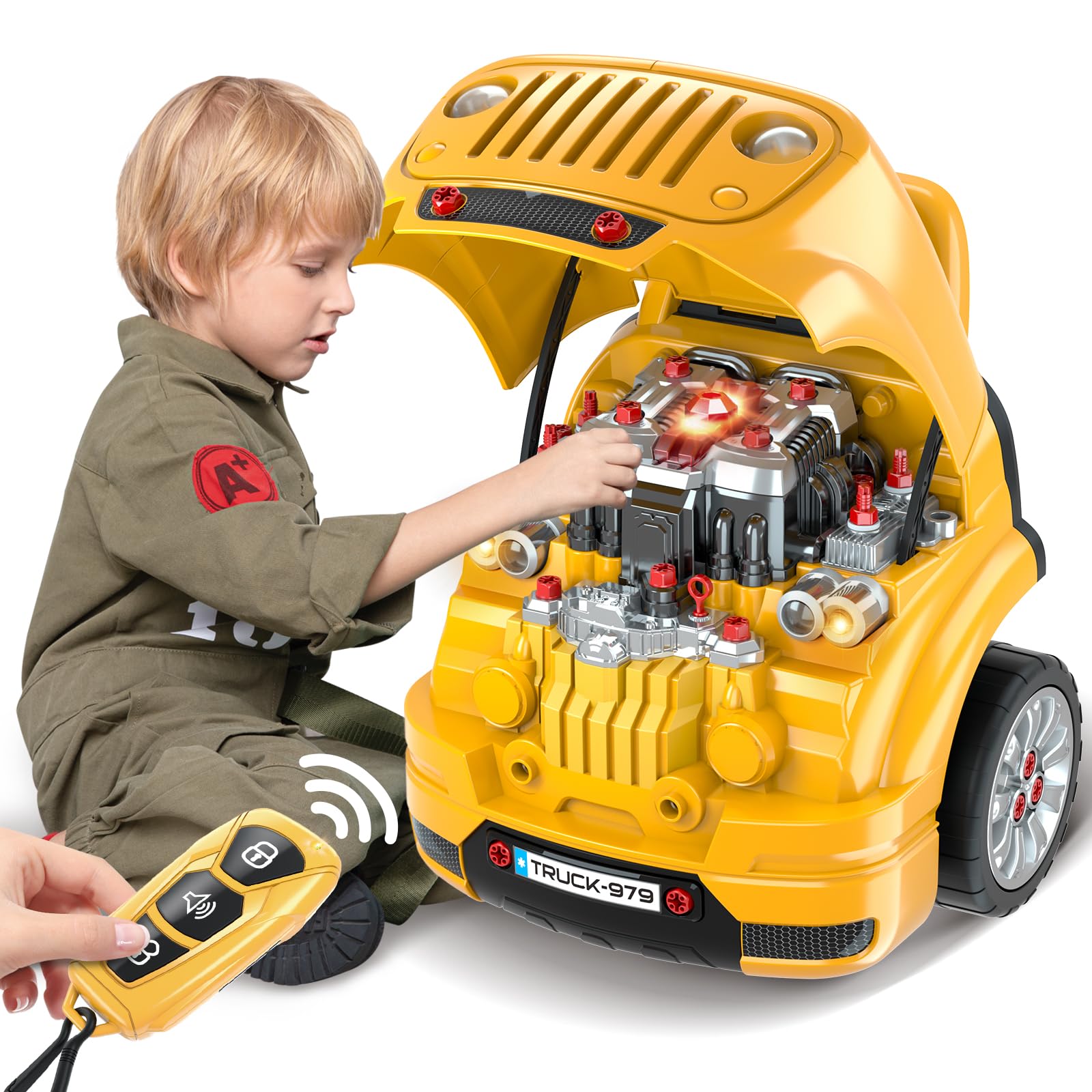 SpringFlower Kids Mechanic Repair Toy Set - Large Take Apart Truck Engine & Vehicle Builder Kit | STEM Learning Toys for Boys Ages 3-8 | Pretend Play Car Service Station for Birthday Gifts & Early Education