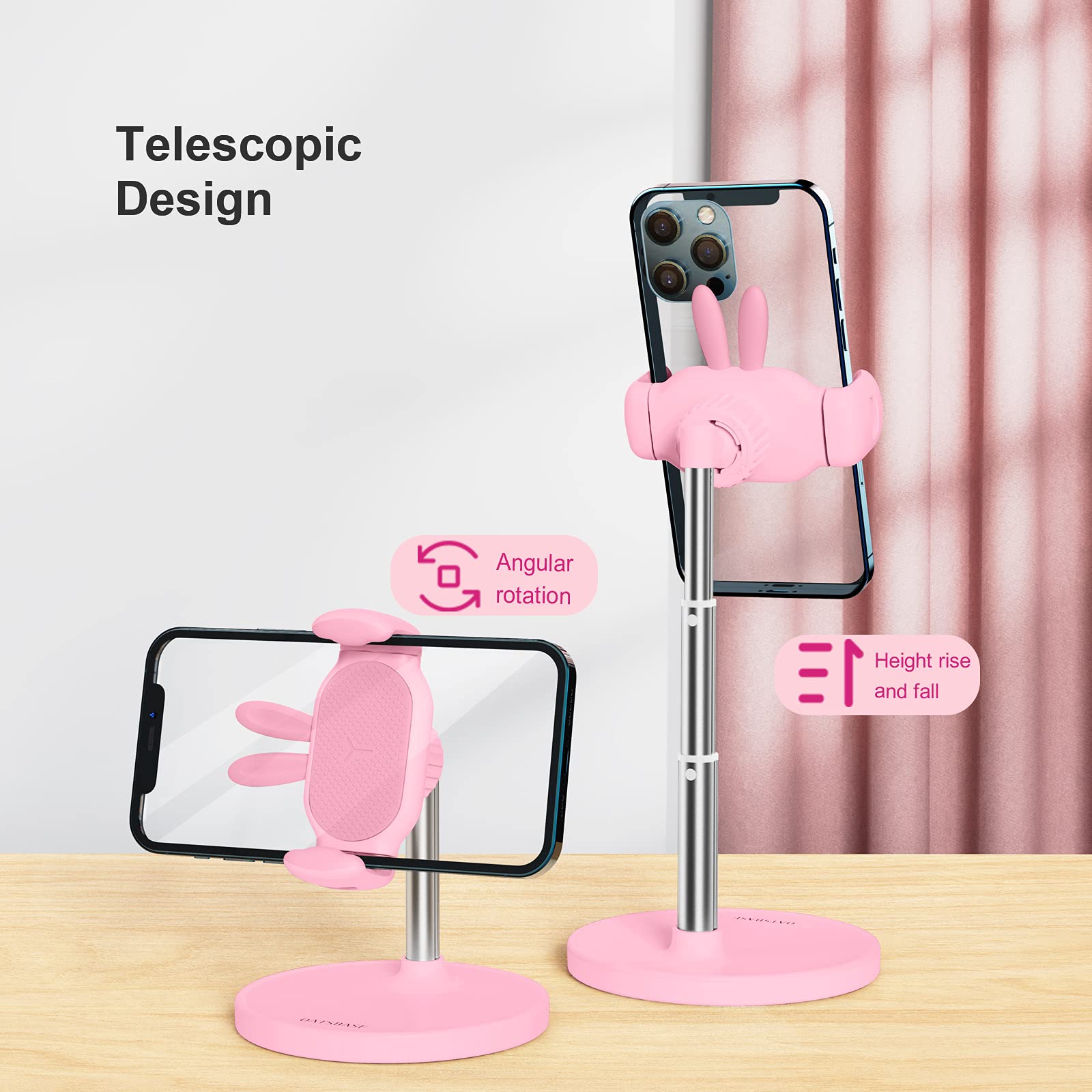 OATSBASF Adjustable Cute Chat Stand - Kawaii Phone Holder for Desk, Recording & Video Calls - Compatible with iPhone & All Smartphones (Pink) | Perfect for Home Office, TikTok Videos & Online Meetings