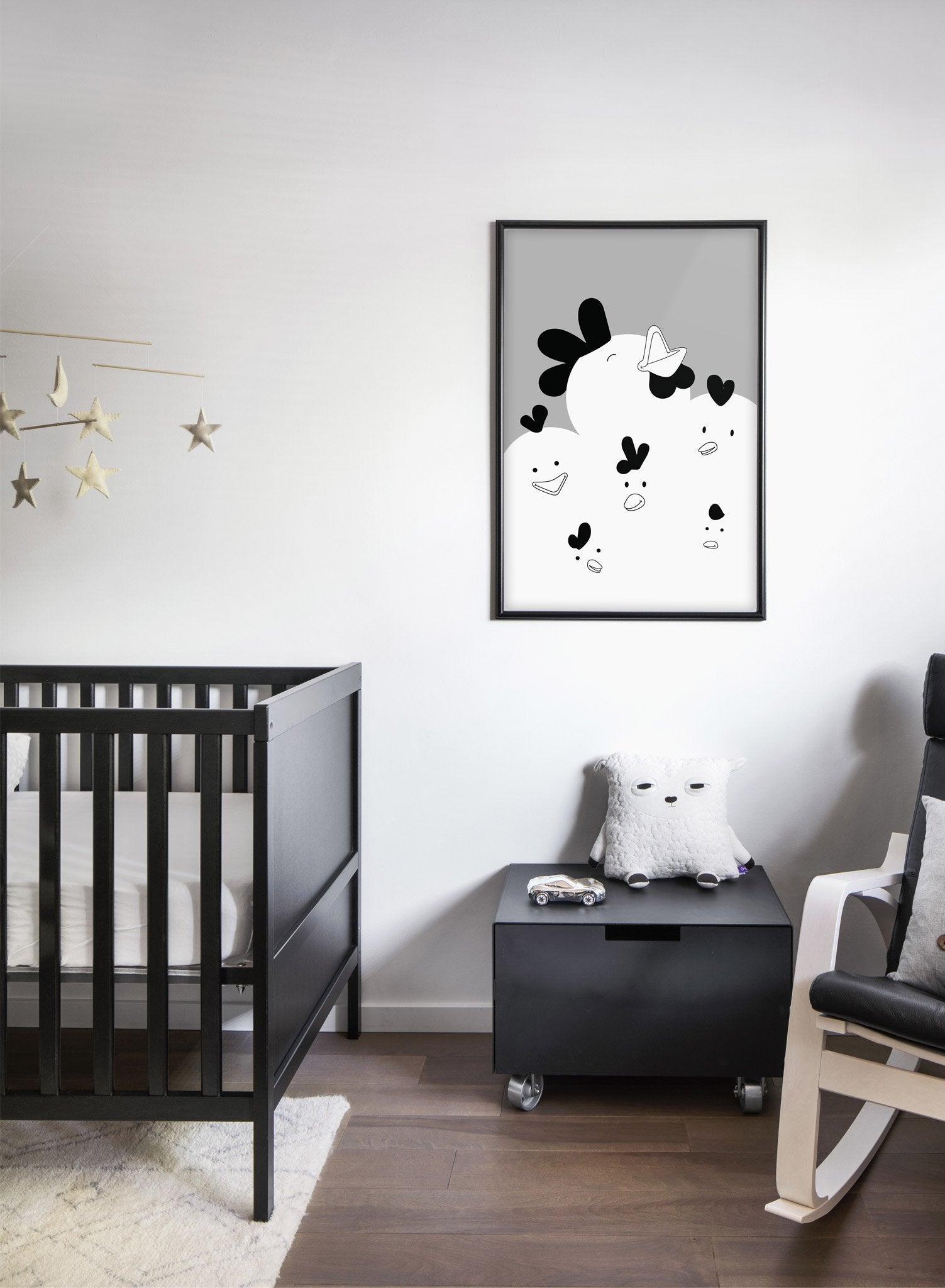 Chirpy Chicks in Black Poster - Cute Cartoon Chicken Wall Art for Home, Office & Nursery Decor - Perfect for Farmhouse, Kids Room & Kitchen Decorations