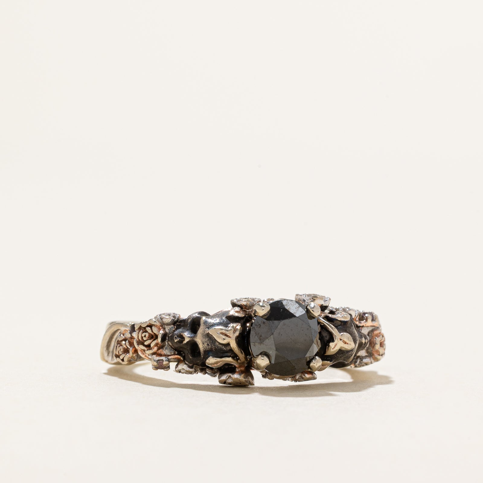 Black Diamond & Amethyst Skull Ring - 0.74ctw Gemstone Jewelry, 0.01ctw Diamond Accents, Size 1.75 - Gothic Punk Fashion Accessory for Men & Women | Perfect for Halloween, Rock Concerts & Edgy Style
