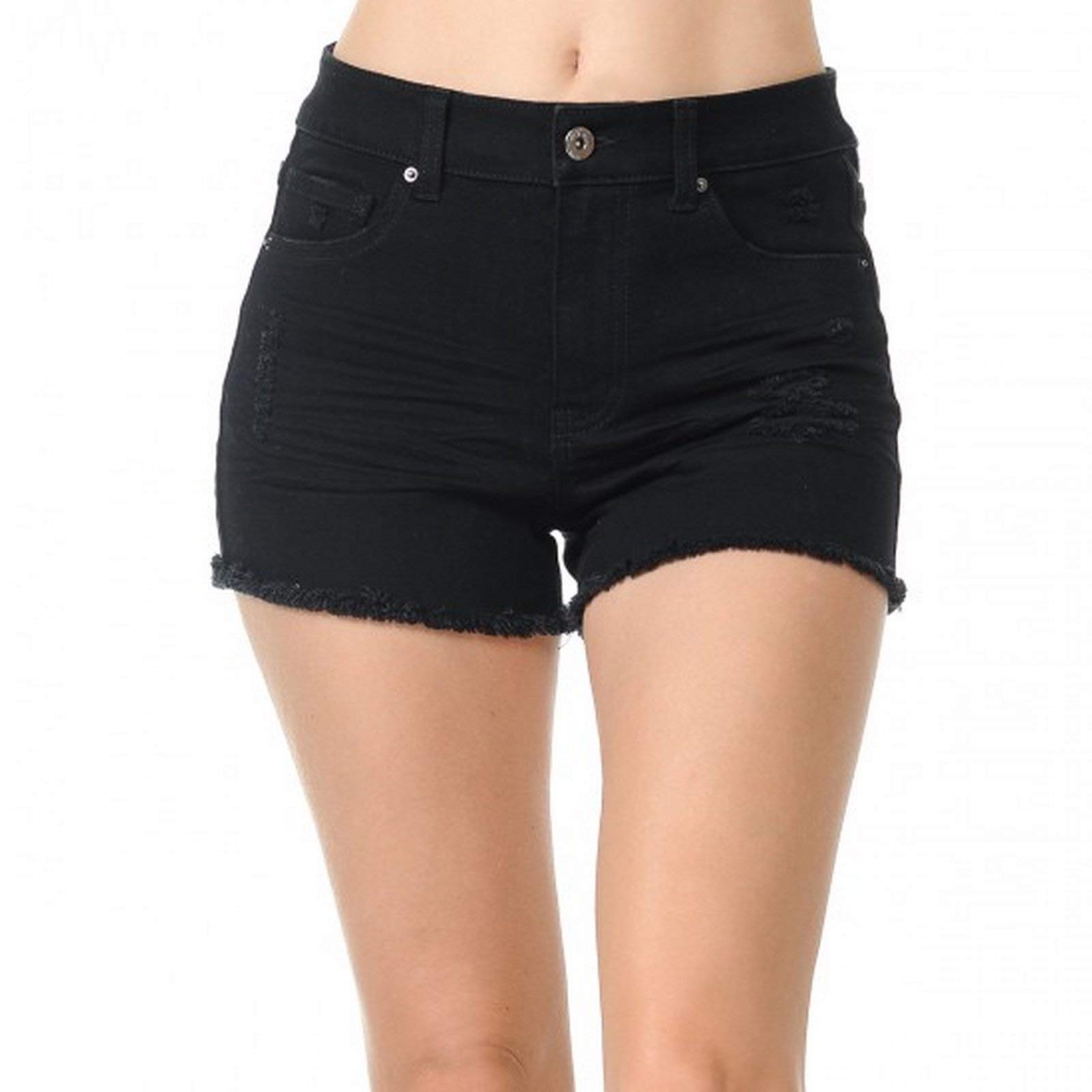 WAX JEAN Women's High Waist Distressed Denim Shorts with Frayed Hem - Perfect for Summer Outfits, Casual Wear & Street Style Fashion