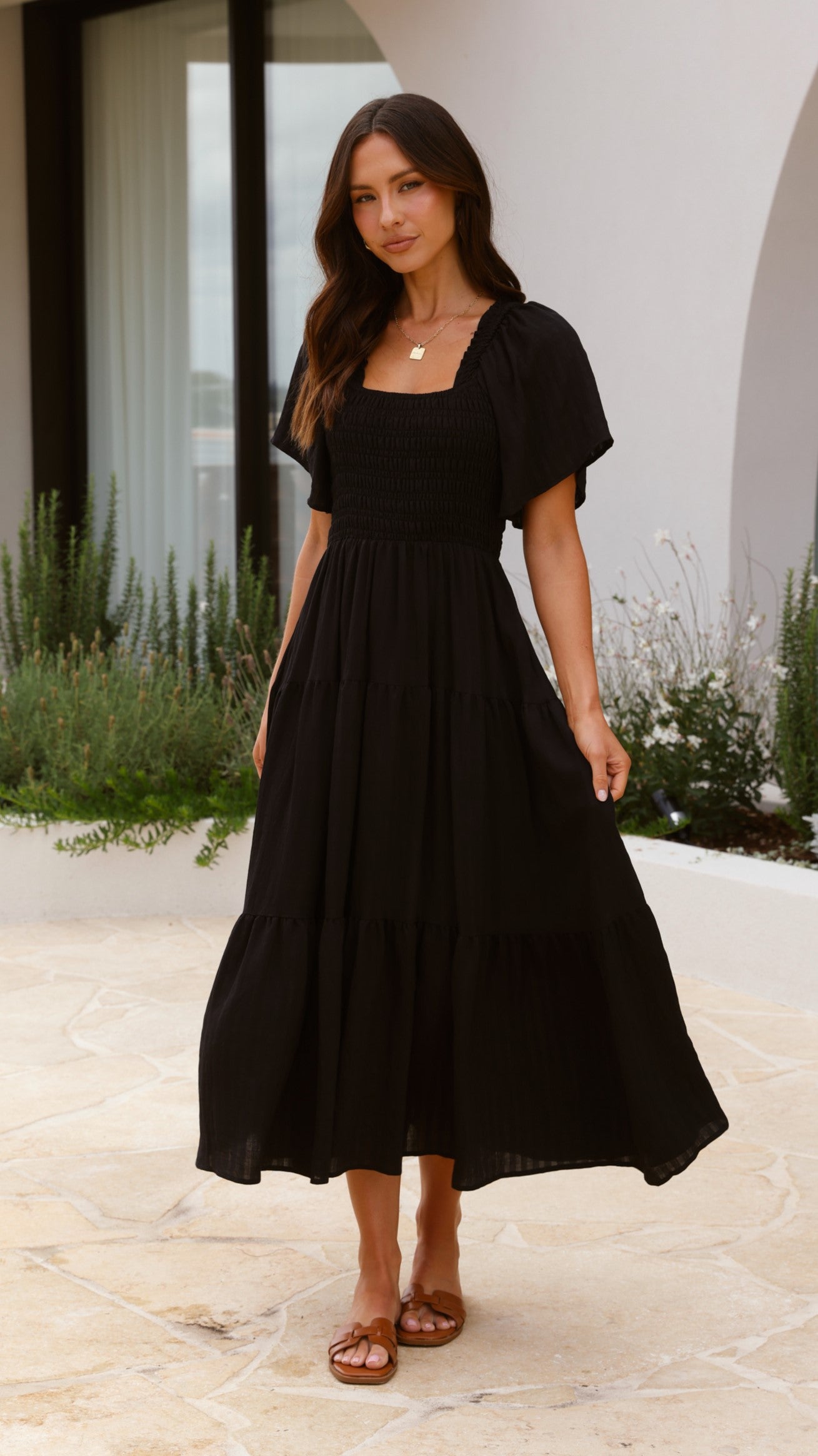 Lainey Midi Dress for Women - Elegant Black Flowy Summer Dress | Perfect for Beach Vacation, Date Night & Casual Outings