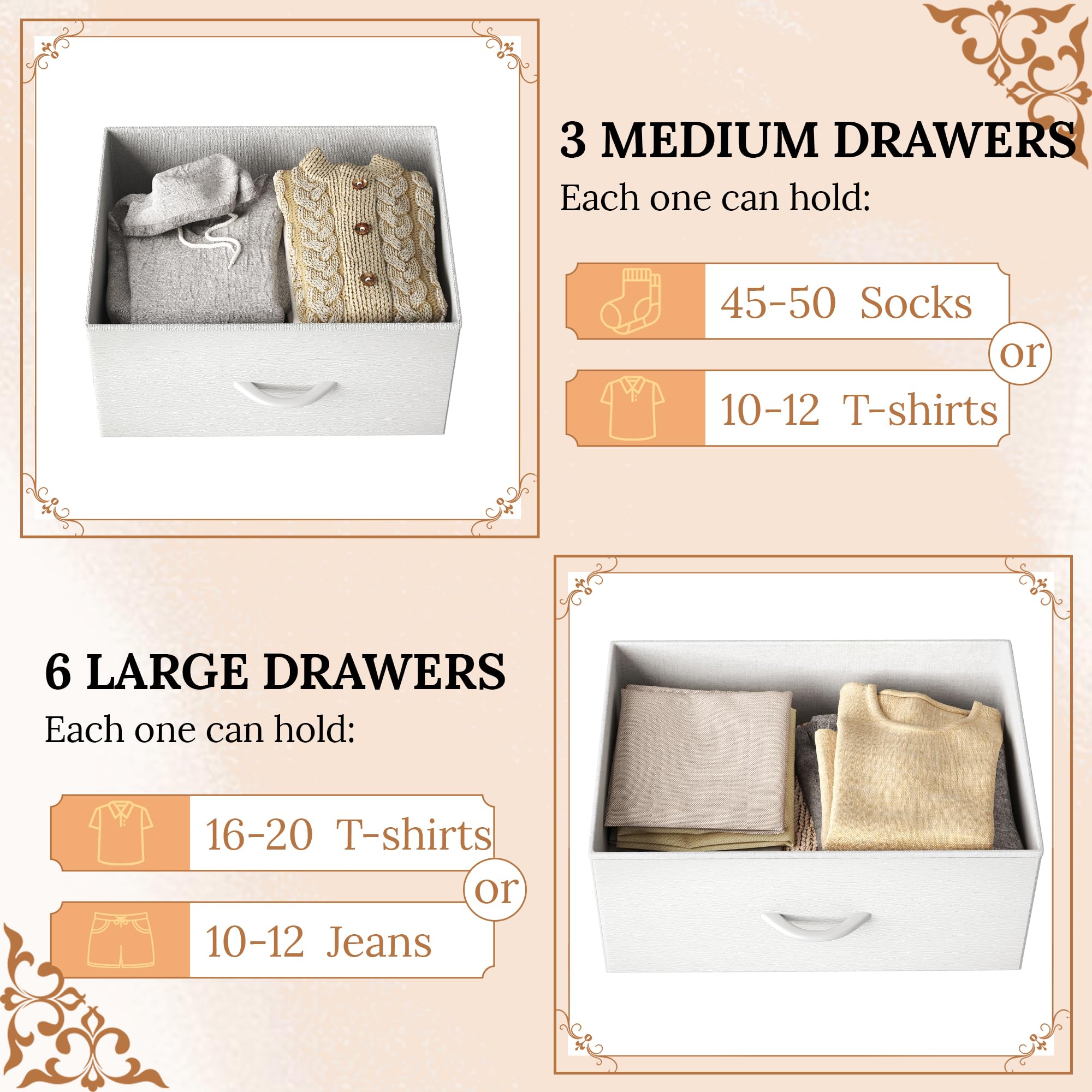 9-Drawer White Wooden Dresser for Bedroom - Tall Chest of Drawers with Wooden Top for Living Room, Closet & Entryway Storage | Perfect for Bedroom Organization & TV Stand Storage