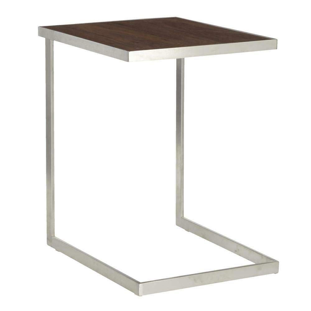 Industrial Zenn End Table - Stainless Steel & Walnut Wood Modern Side Table for Living Room, Bedroom, Office | Durable Metal and Wood Nightstand with Storage Shelf