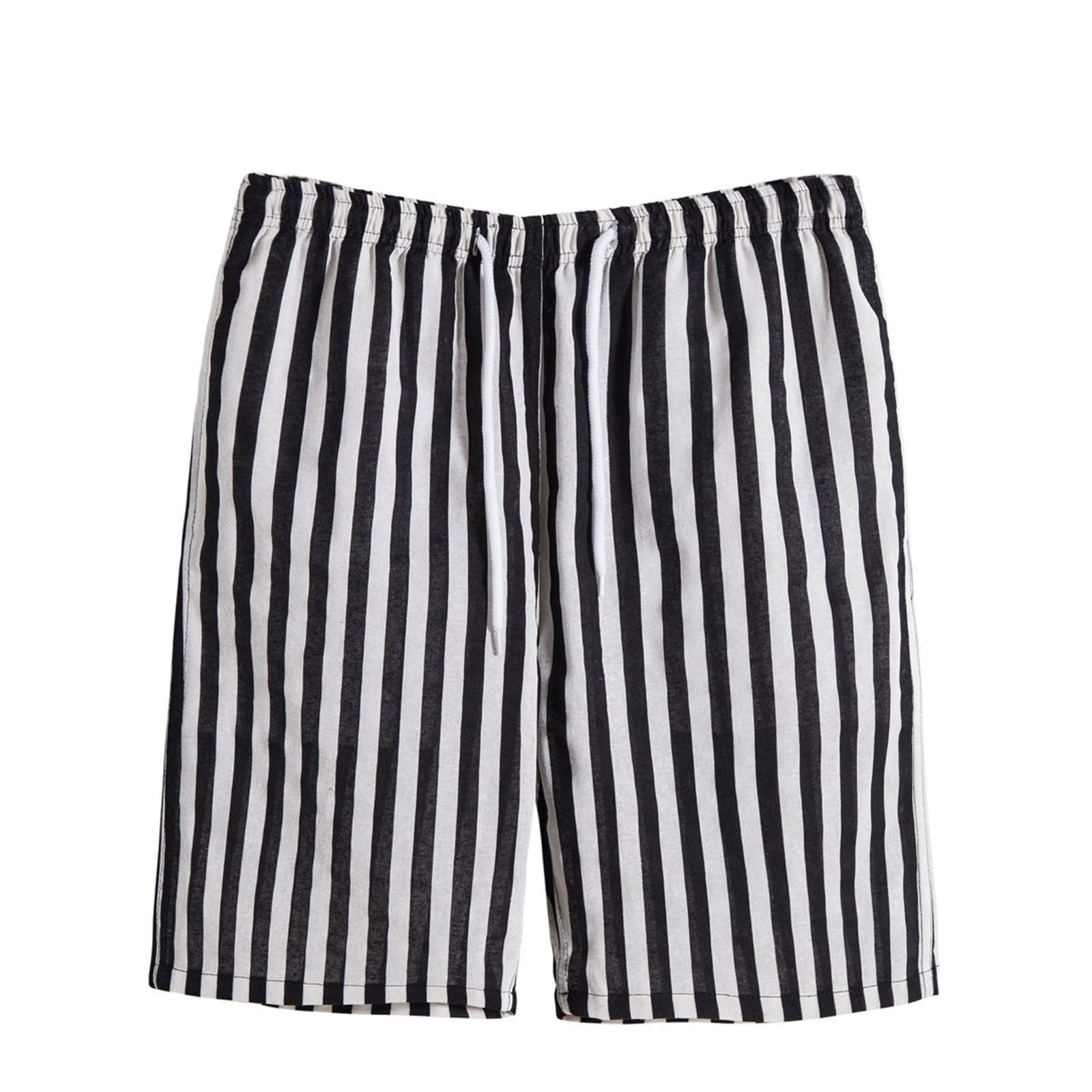 Men's Cotton Striped Lounge Shorts with Drawstring Waist & Colorblock Design - Breathable Linen Casual Shorts for Home, Gym, and Summer Outings