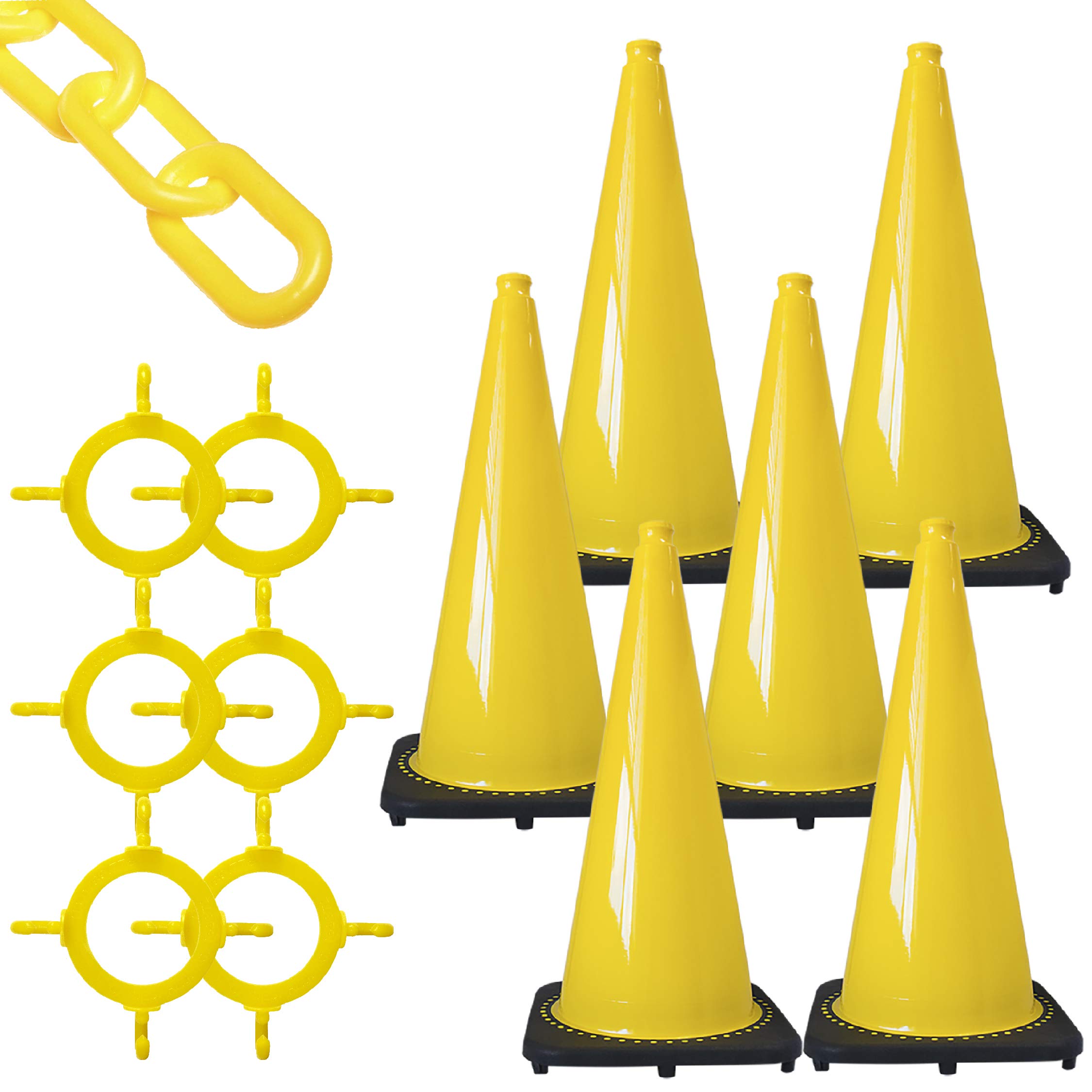 Mr. Chain 28-Inch Yellow Traffic Cone and Chain Kit (93202-6) - Perfect for Road Safety, Construction Zones & Parking Lot Control