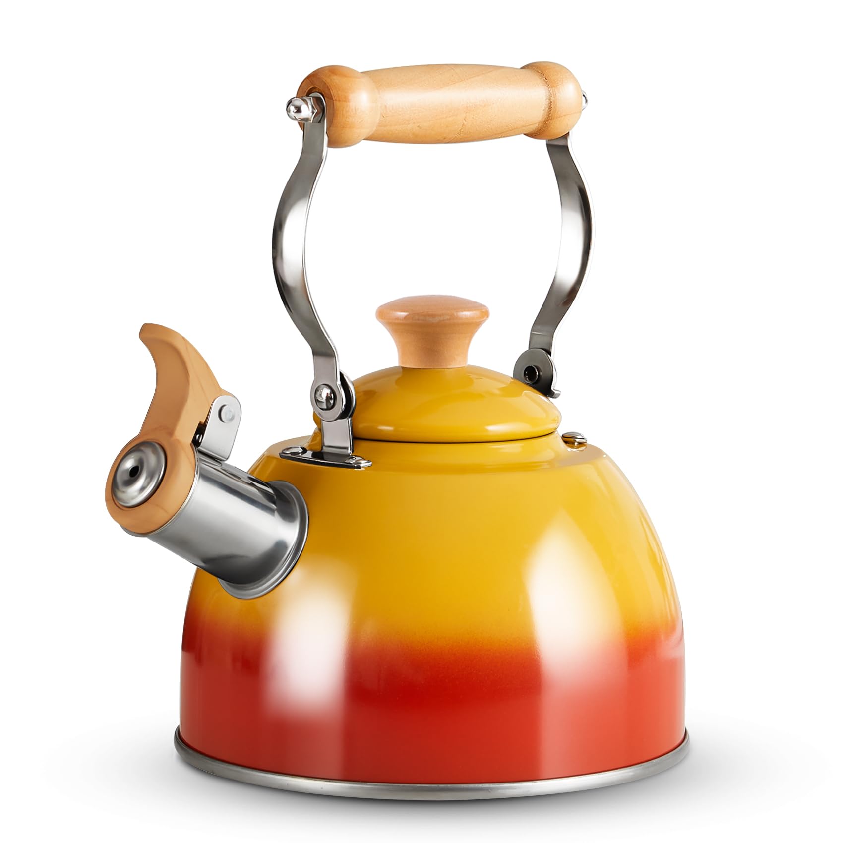 ROCKURWOK 1.6 Quart Stainless Steel Whistling Tea Kettle - Cool Touch Ergonomic Handle, Stovetop Safe, Food Grade Material (Orange) - Perfect for Home, Office, Camping & Gift Giving