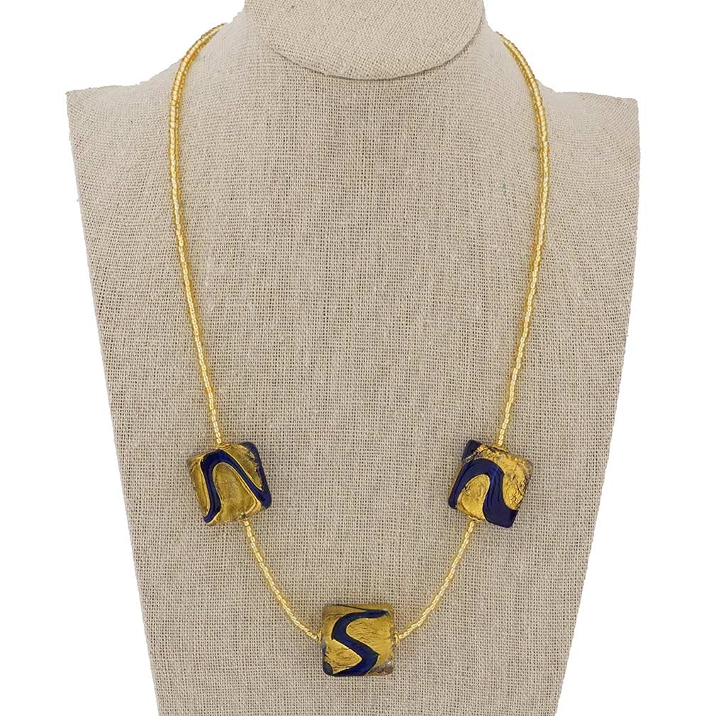 Venetian Murano Glass Royal Blue Square Necklace - Handmade Italian Jewelry for Women, Gift for Her, Perfect for Weddings & Special Occasions