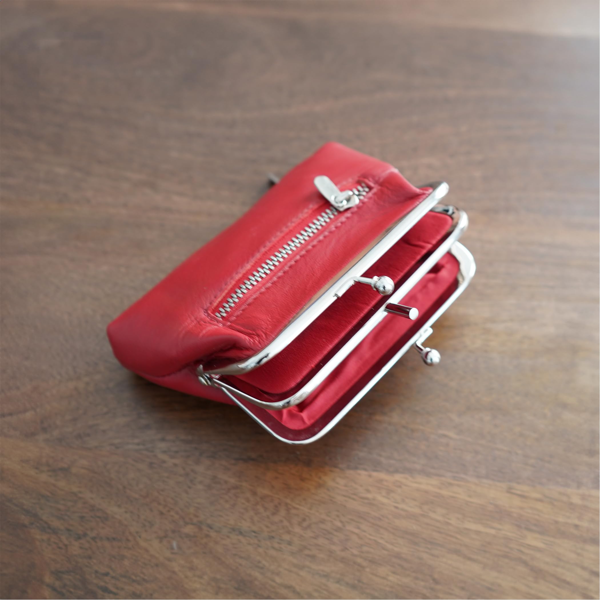 AG Wallets for Women - Soft Leather Coin Purse with Metal Kiss Lock & 2 Zipper Pockets | Holds Folded Cash, Credit Cards & Loose Change | Perfect for Everyday Use, Travel & Shopping
