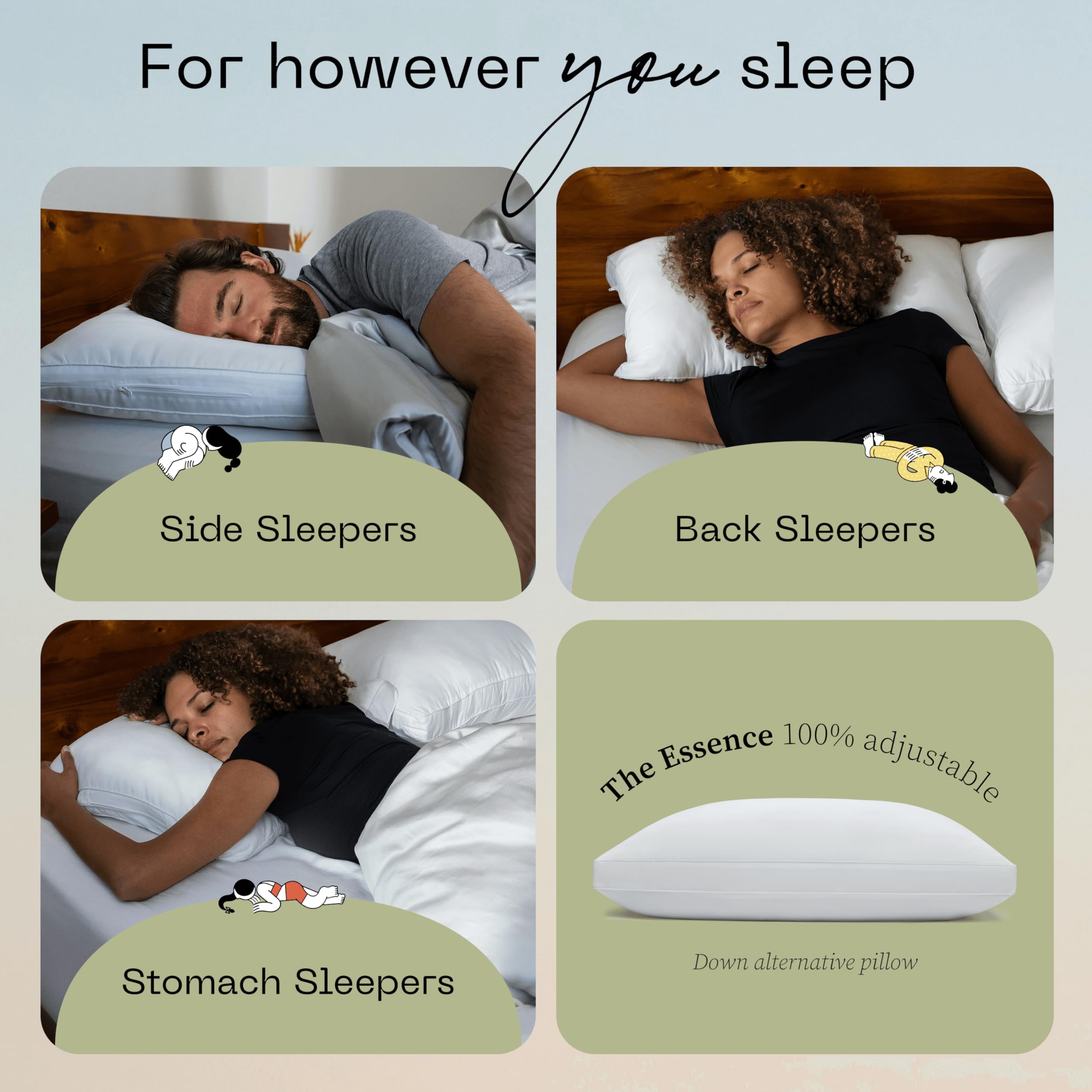 Coop Home Goods Essence Down Alternative Pillow Set of 2, Queen Size - Adjustable Luxury Hotel Pillows for Back, Stomach & Side Sleepers | Hypoallergenic & Breathable for Better Sleep | Perfect for Bedroom, Guest Room & Travel