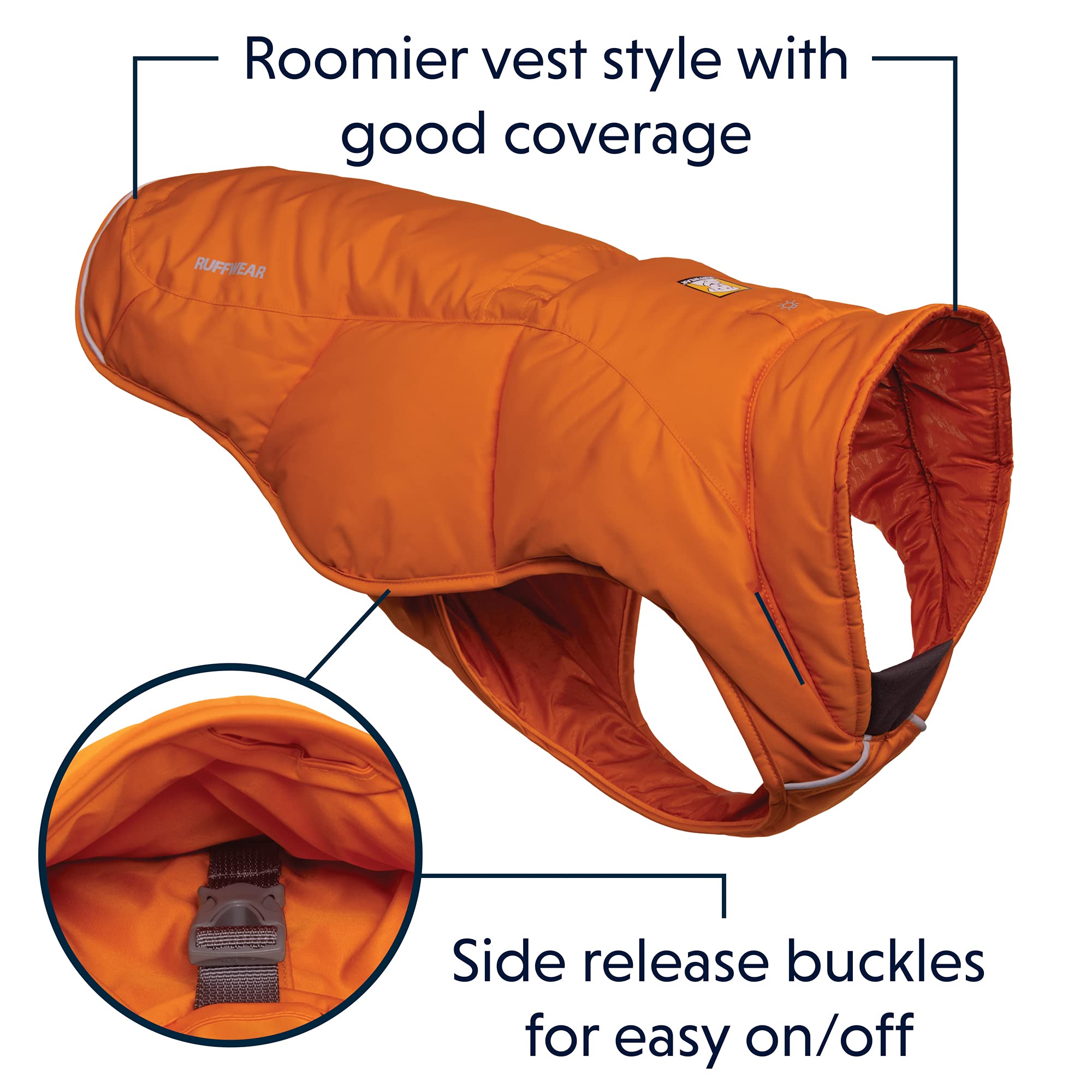 Ruffwear Quinzee Insulated Water-Resistant Dog Jacket with Stuff Sack - Campfire Orange XX-Small | Winter Coat for Small Dogs, Outdoor Adventures & Cold Weather Protection