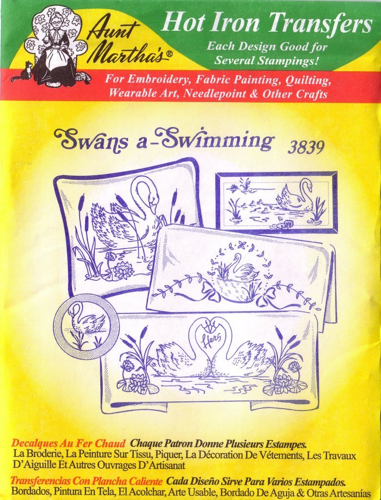 Aunt Martha's Hot Iron Embroidery Transfer - Swan Design for DIY Sewing & Craft Projects | Perfect for Home Decor, Quilting, and Gift Making