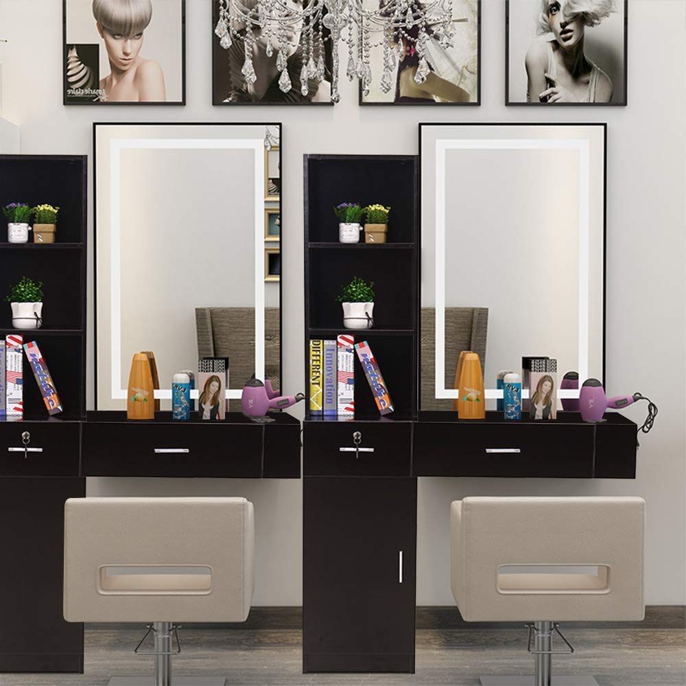 Wall Mounted Salon Storage Cabinet - Black Beauty Salon Organizer with 2 Drawers, 3 Shelves & Cupboard | Professional Styling Station for Hair Tools & Supplies | Perfect for Barbershops, Spas & Home Salons