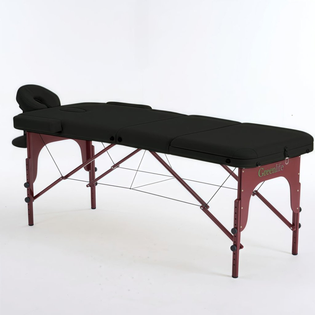 4-Section Thick Wooden Portable Massage Table by Greenlife® - Cream/Black (MTW131) | Professional Massage Therapy, Spa, Home Use & Physical Therapy