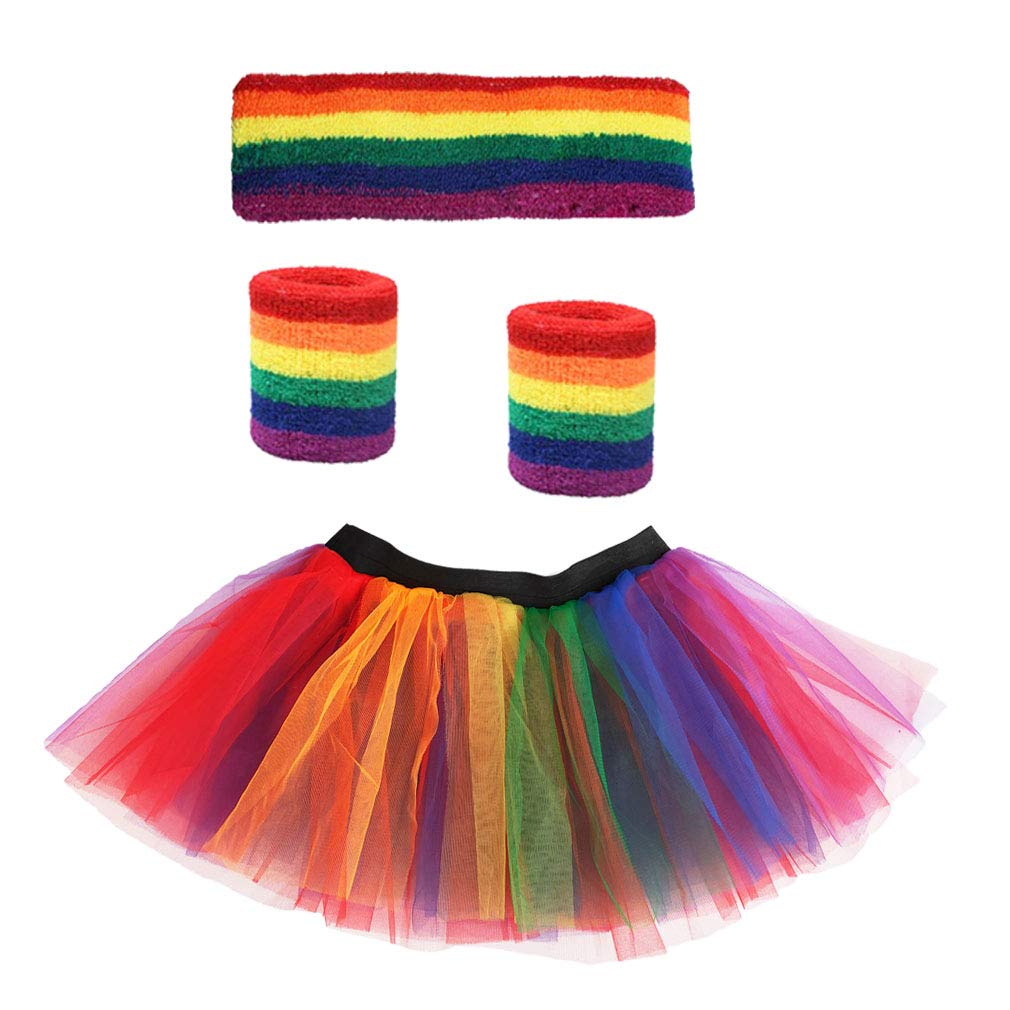 Danballto Women's 80s Style Tutu Sweatband Headband & Wristbands Set - Retro Workout Accessories for Running, Dance, Aerobics & 80s Themed Parties