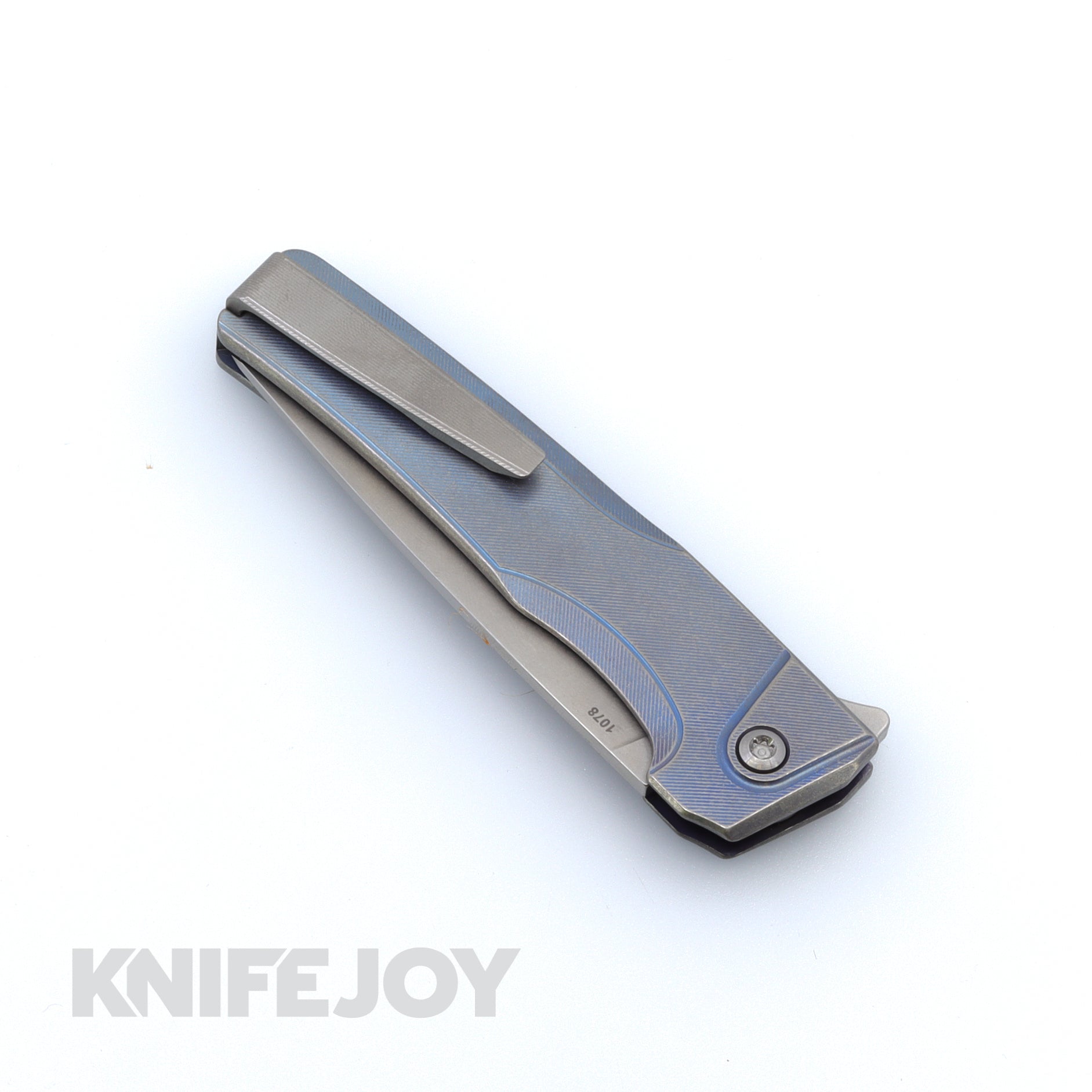 MachineWise Sonora Button Lock Folding Knife - 20CV Steel Blade with Ice Blue Fine Step Texture, Grade 5 Titanium Handles & Brass Bolster | EDC, Outdoor Camping, Survival Tool