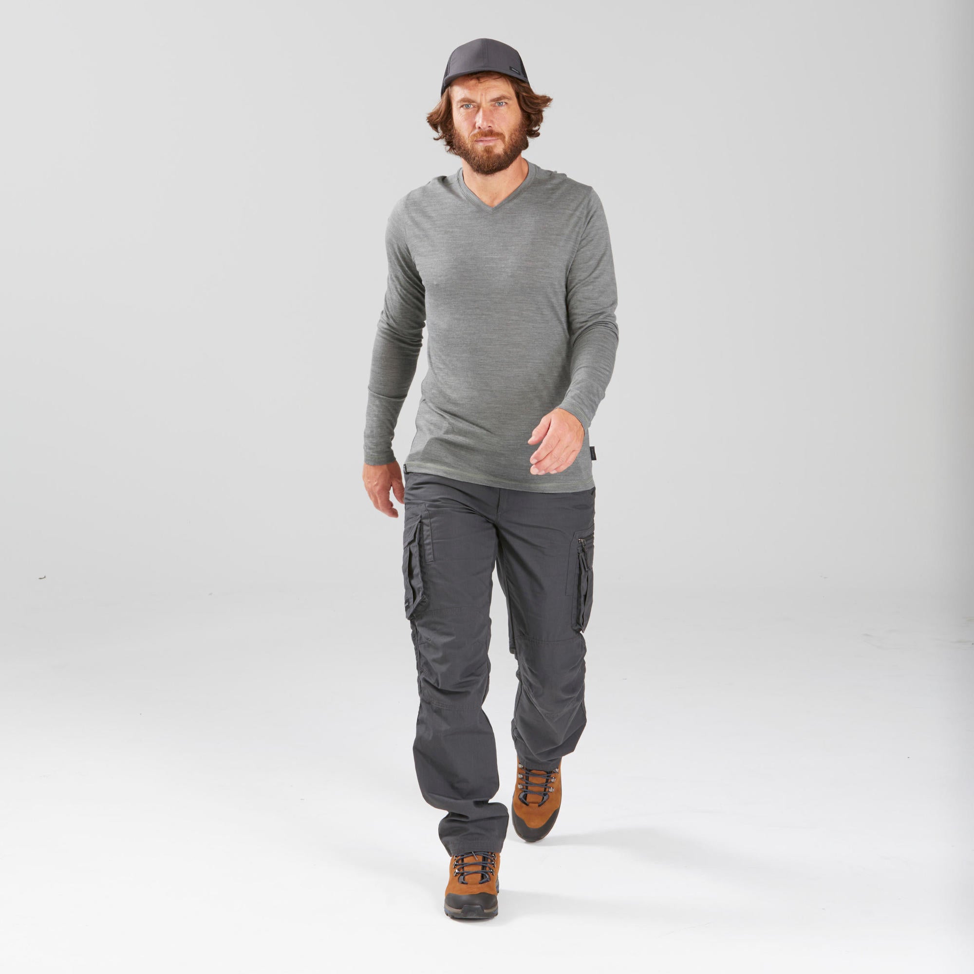 Forclaz Men's Travel Backpacking Cargo Pants - Lightweight Quick-Dry Hiking Pants with Multiple Pockets, TRAVEL 100 Grey - Perfect for Outdoor Adventures, Camping & Travel