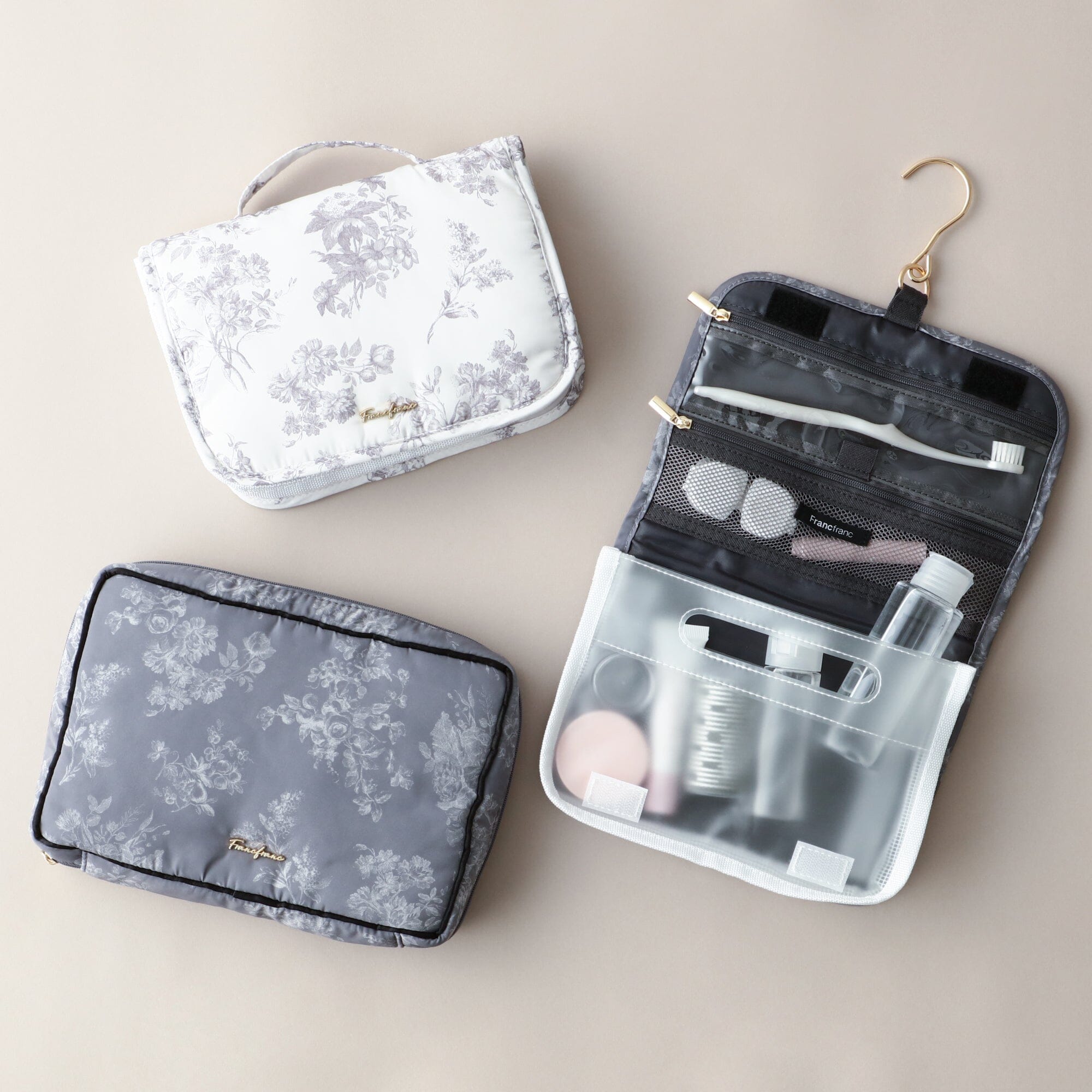 Classic Flower Hanging Pouch - Medium Size Dark Grey | Wall Storage Organizer for Bathroom, Bedroom & Office Decor