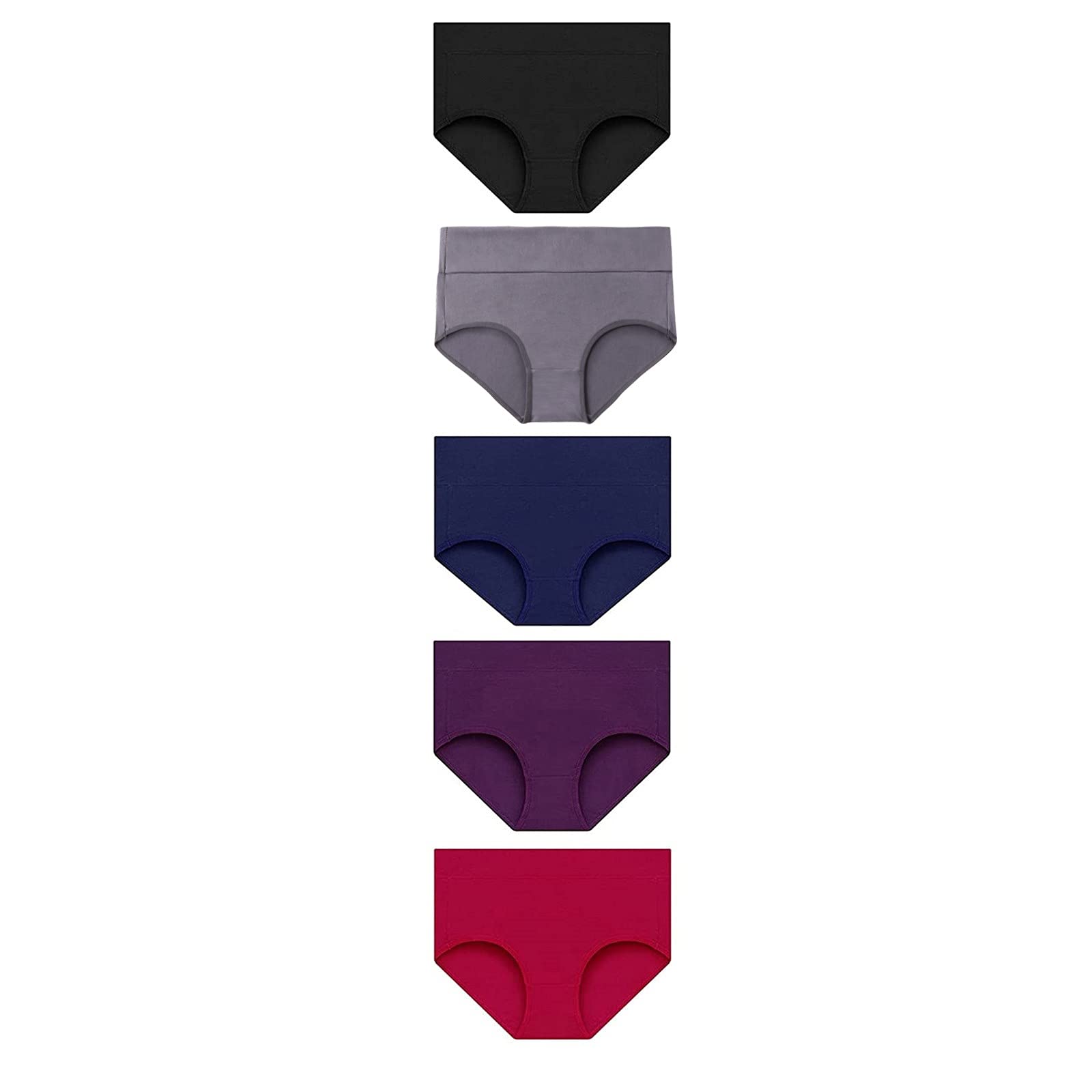 Sinohomie Women's High Waisted Cotton Underwear - Soft Full Coverage Stretch Briefs - 5 Pack Multipack for Everyday Comfort & Lounge Wear