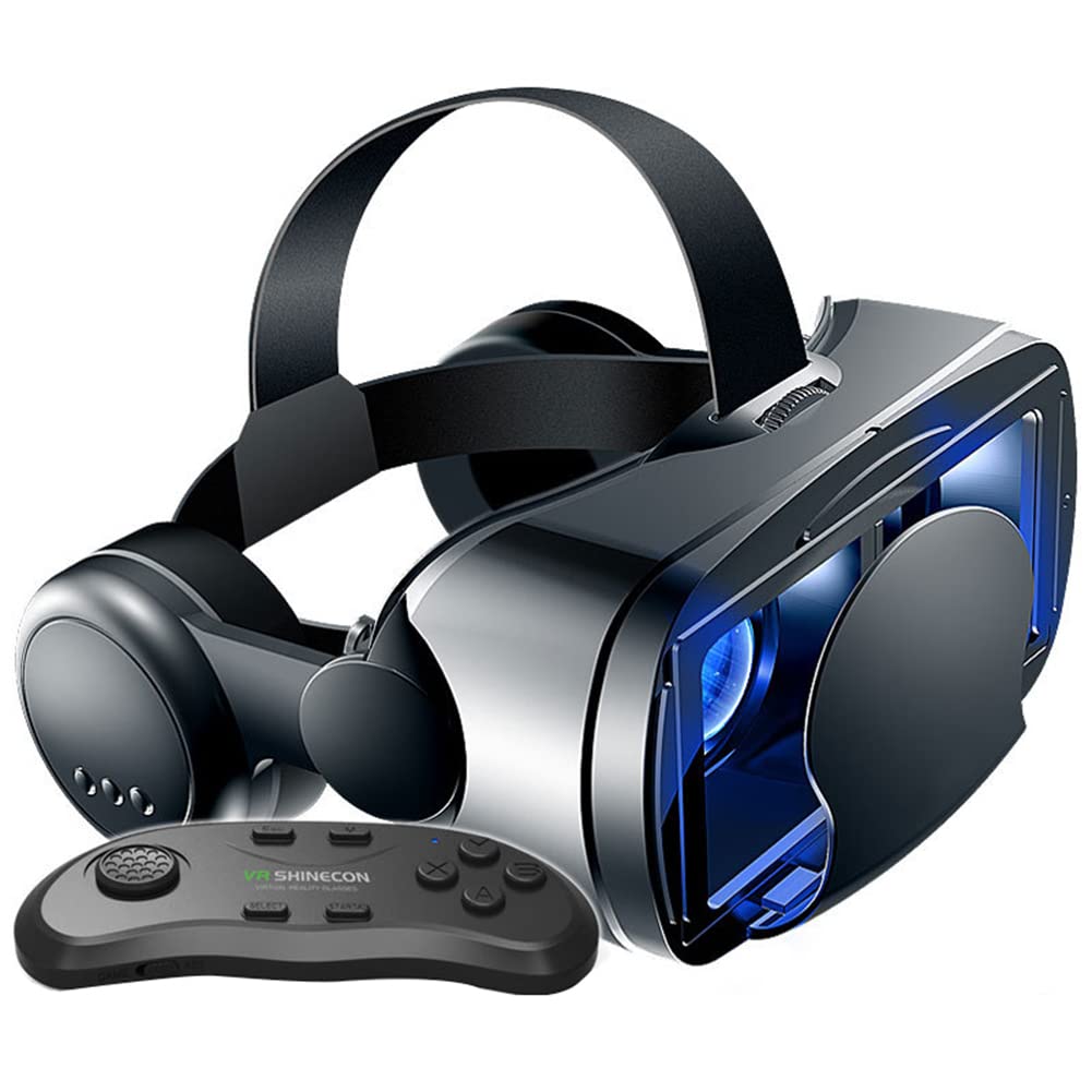 RUTXE 3D Virtual Reality VR Headset with Game Controller - Anti Blue Light Eye Care System, Adjustable for Android & iOS Smartphones - Perfect for 3D Movies, VR Gaming & Immersive Entertainment