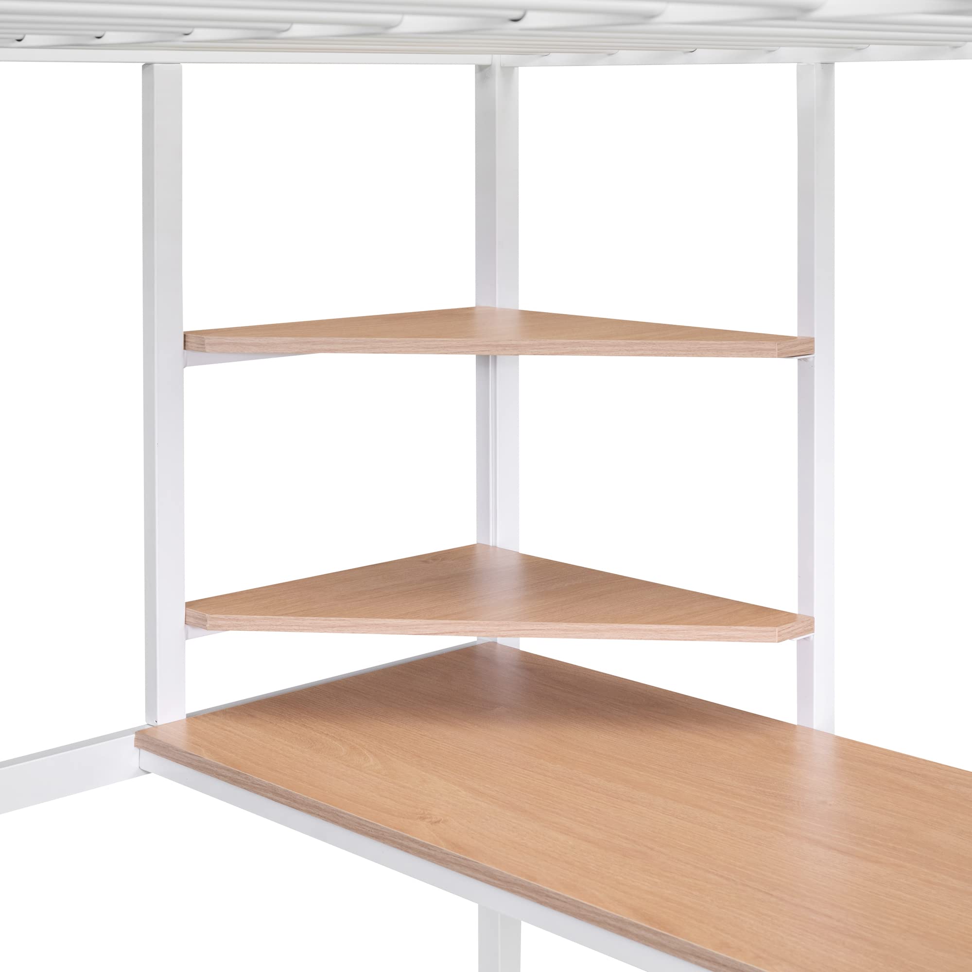 Full Size Loft Bed with Study Desk & Storage Shelves - Heavy Duty Metal Frame Loft Bed for Kids & Teens - Space Saving Design with Safety Guardrail - Perfect for Small Bedrooms, Dorms & Studio Apartments (White)