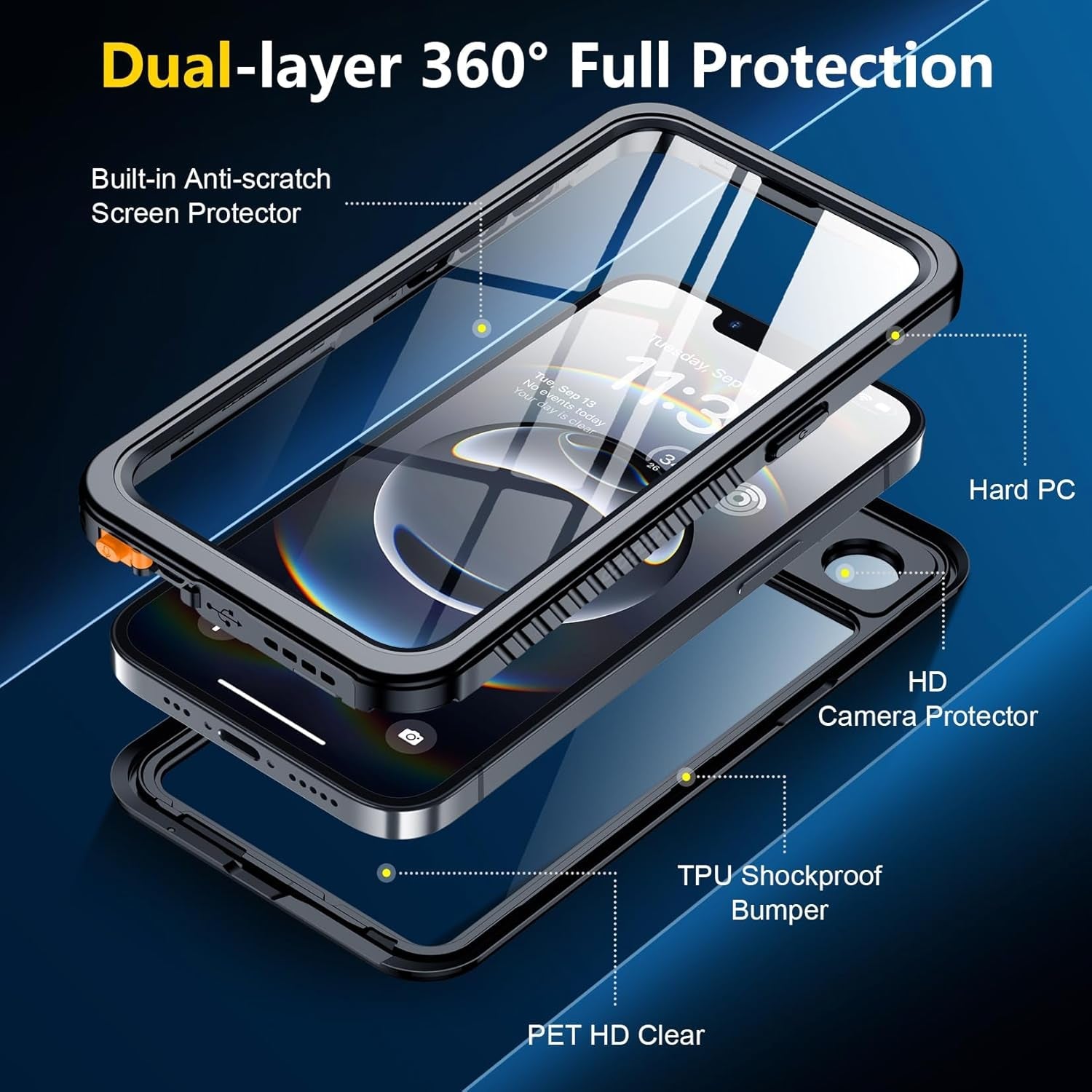 iPhone 16E Waterproof Case with Built-In Screen & Camera Protector - Shockproof & Dustproof Protection for Swimming, Beach, Outdoor Adventures & Daily Use