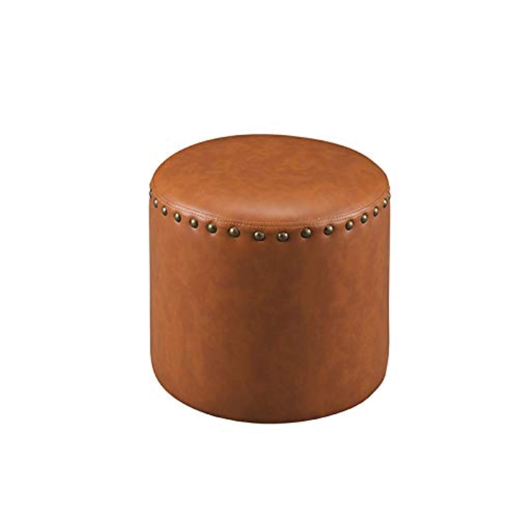 Birsppy K & B Furniture 3217-BR Brown Faux Leather Round Ottoman Footrest Stool - Perfect for Living Room, Bedroom & Home Decor (18