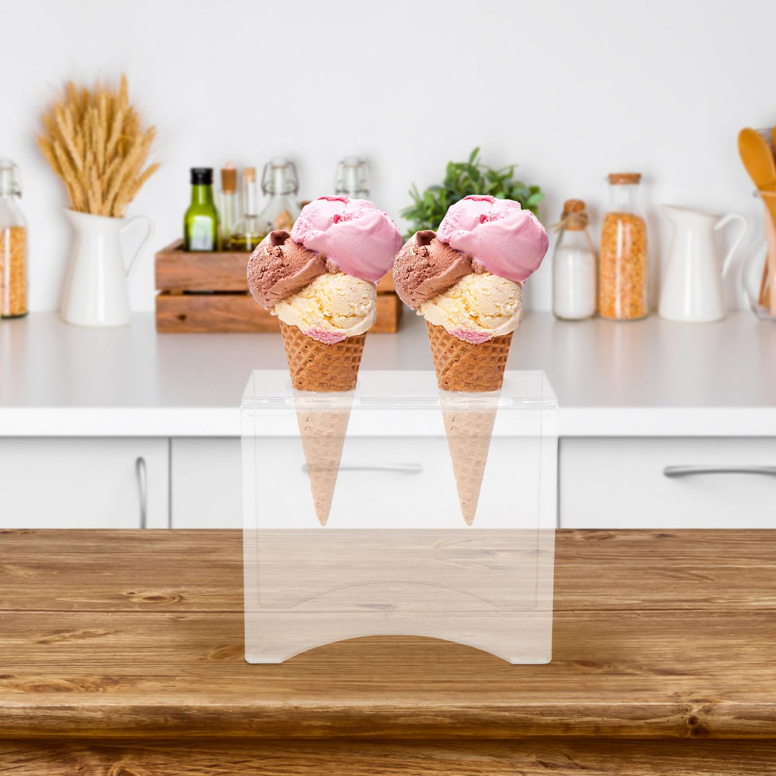 UPKOCH Clear Acrylic Ice Cream Cone Holder - 2 Hole Food Display Stand for Sushi Rolls, Desserts & Party Snacks - Perfect for Birthday, Wedding & Anniversary Celebrations (Kitchen & Buffet Serving Essential)