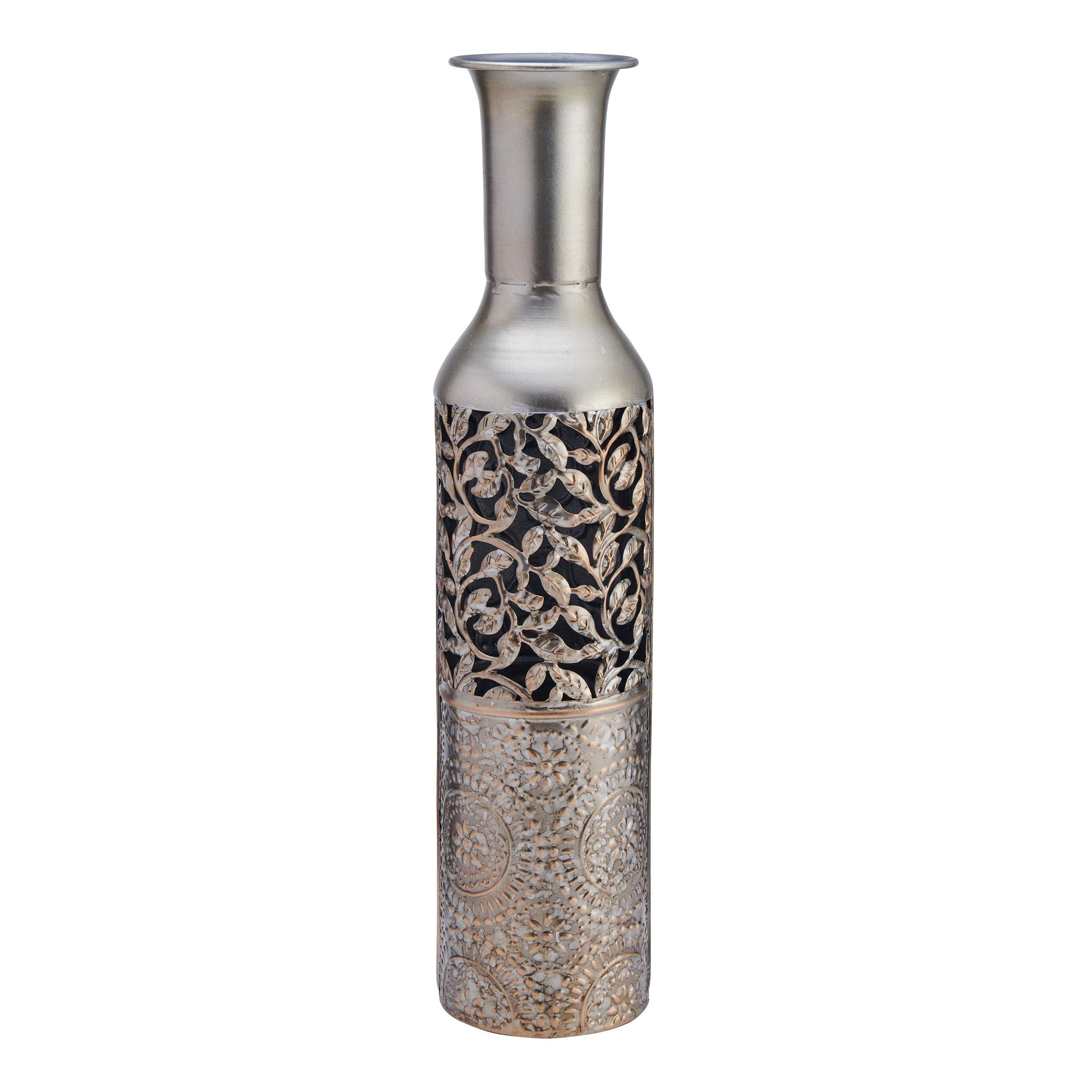 Elements 5181406 Embossed Decorative Metal Vase - 17 Inch Silver Flower Vase for Home Decor, Wedding Centerpiece & Luxury Table Decorations