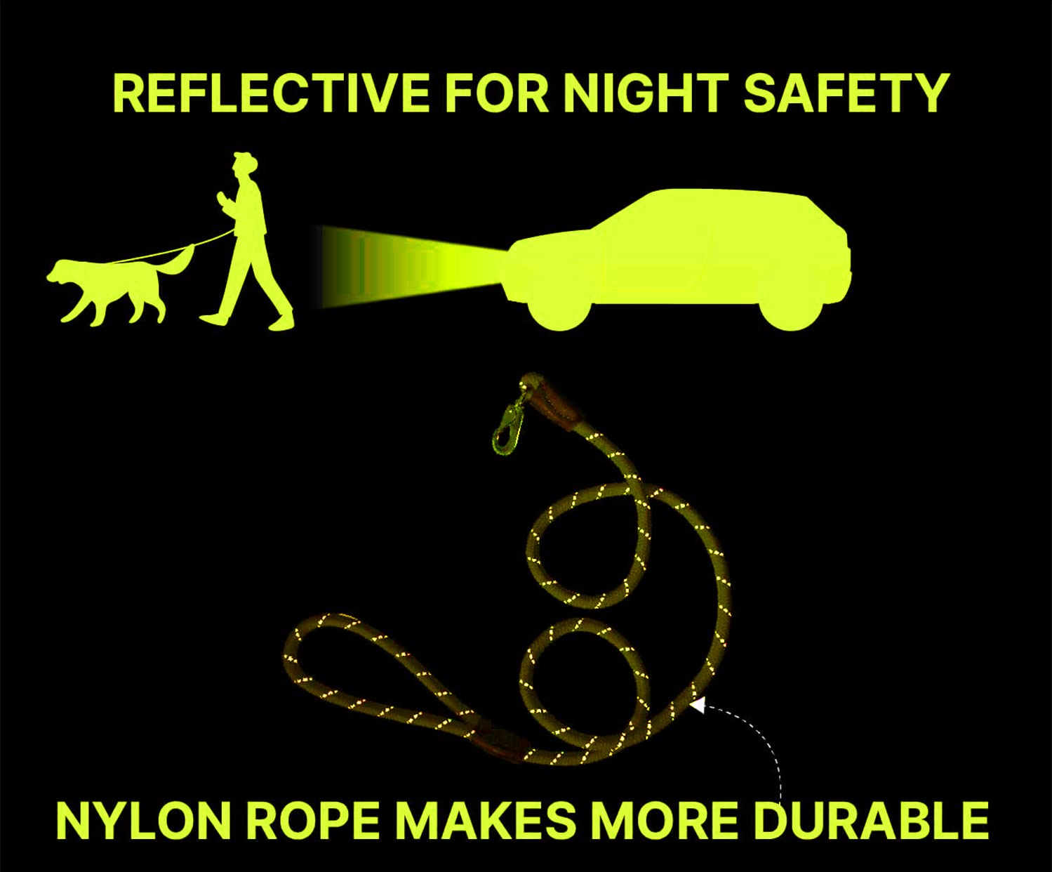 Petyantra Reflective Nylon Dog Leash - 15mm Rope Training Lead for Medium Dogs with Strong Hook & Comfort Handle | High Visibility for Night Walks, Jogging & Outdoor Adventures (Orange)
