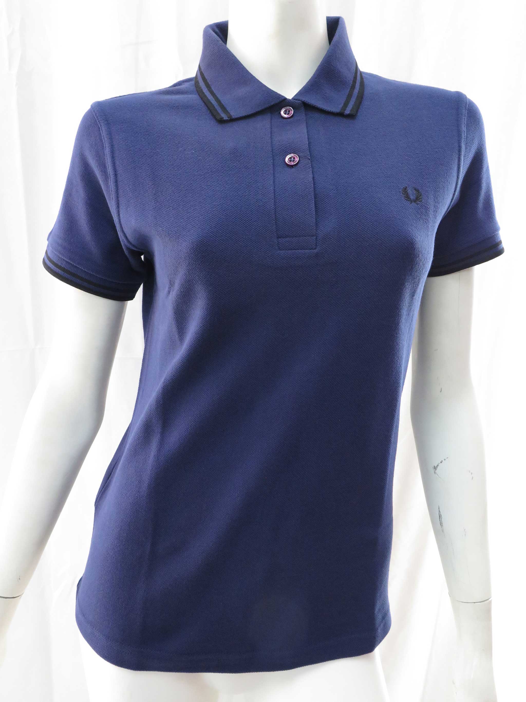 Authentic Fred Perry Women's Shirt - Made in England - French Navy & Black - Casual Wear, Office Outfit & Street Style Fashion