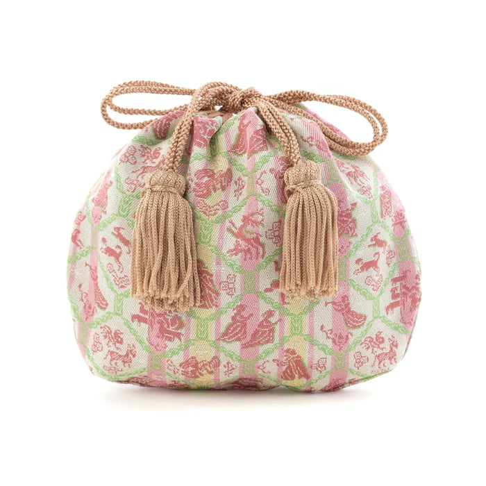 Nishijin Woven Small Drawstring Bag - Jesus Christ Nativity Scene - Handmade in Kyoto Japan - Traditional Japanese Craft Purse for Gifts, Collectibles & Religious Occasions