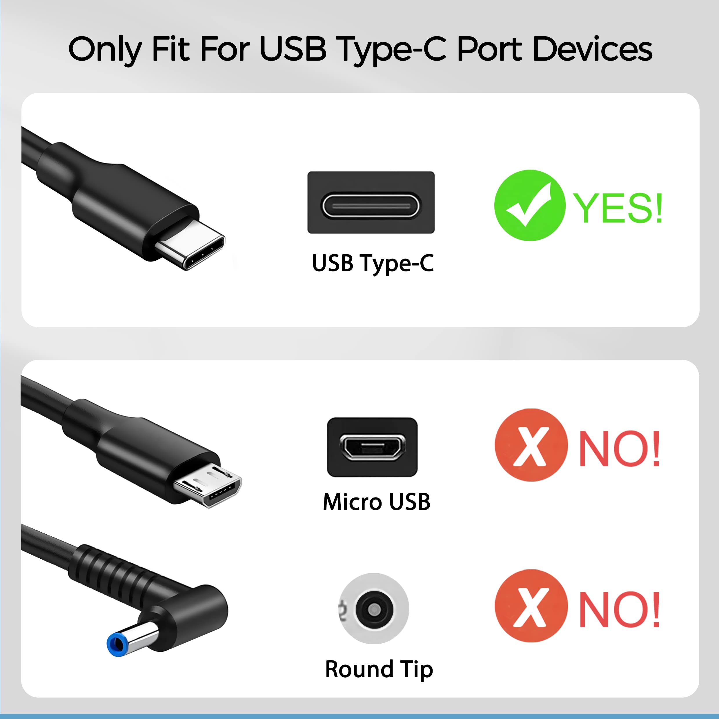 65W USB C Charger for HP Chromebook X360 14/13/11 & Spectre EliteBook - Fast Type-C Laptop Power Adapter - Perfect for Home, Office and Travel Use