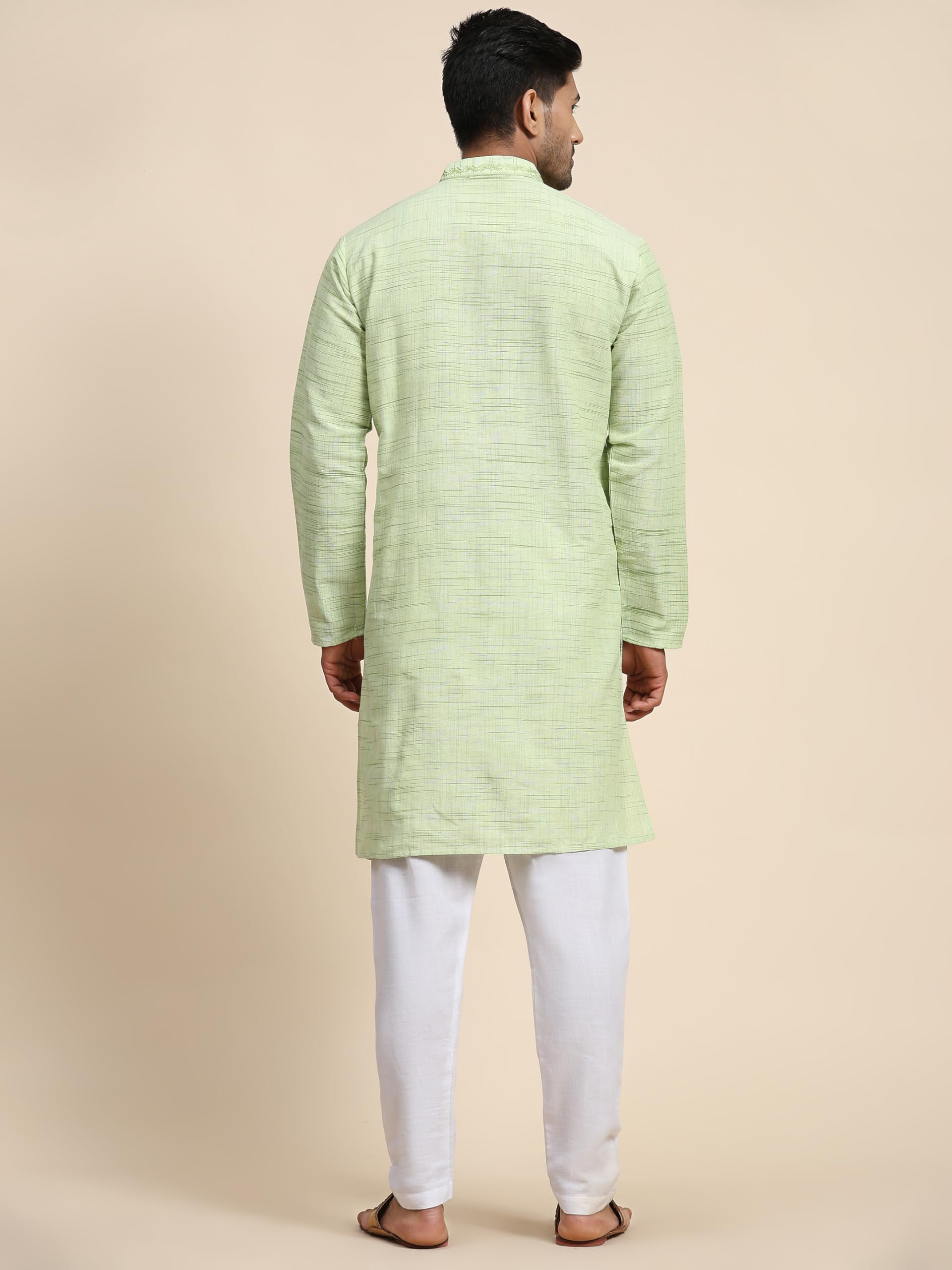 SKAVIJ Men's Embroidered Cotton Blend Kurta Pajama Set | Traditional Indian Ethnic Wear for Men | Perfect for Weddings, Festivals & Cultural Events
