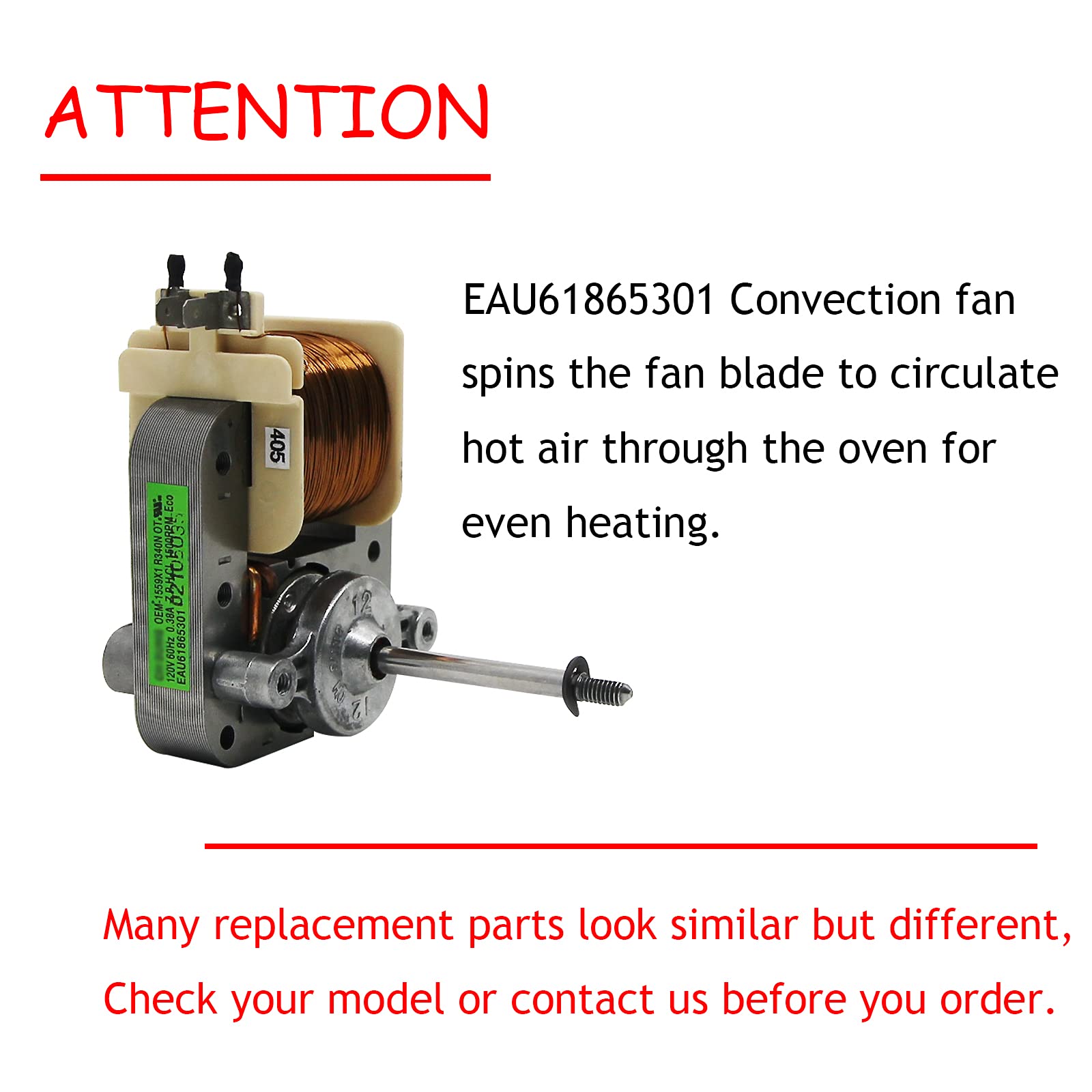 LG Range Convection Oven AC Fan Blower Motor Replacement Part - Compatible with EAU61865301 & EAU60722701 Models - Perfect for Kitchen Appliance Repair and Maintenance