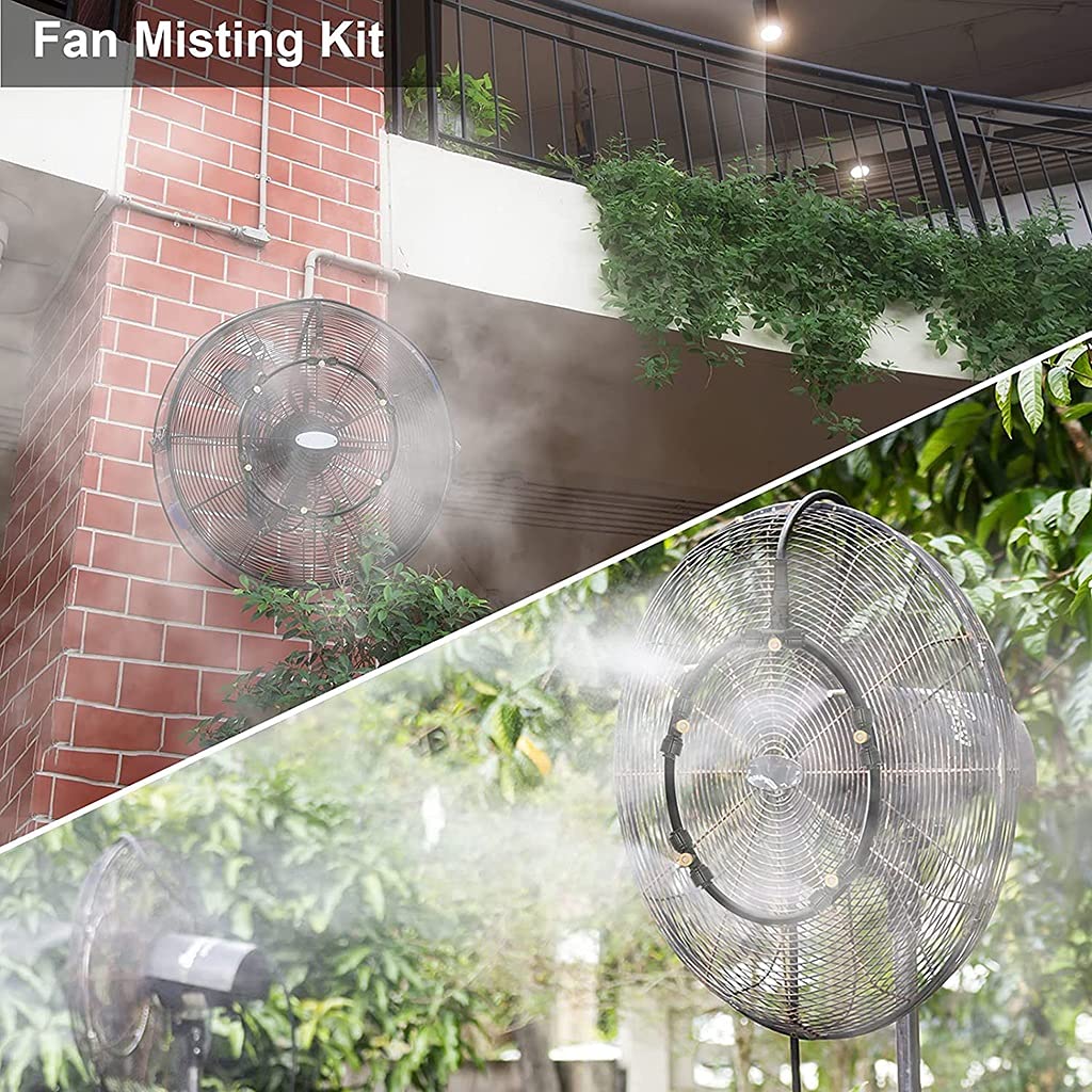 Outdoor Cooling Fan Mist Kit with Brass Nozzles - 12m Home Irrigation Sprinkler System for Patio, Lawn, Garden & Greenhouse | Black Color | Perfect for Summer Backyard Cooling and Plant Hydration
