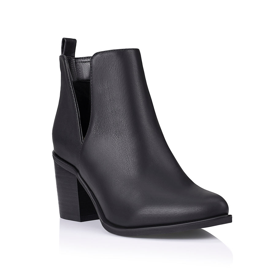 Santana Cut Out Ankle Boots for Women - Black Softee Leather Chunky Heel Booties for Fall & Winter | Casual Outfits, Date Night, Office Wear