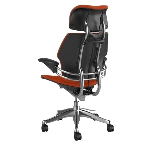Humanscale Freedom Ergonomic Office Chair with Headrest - Adjustable Height & Duron Arms - Carpet Wheels - Polished Aluminum Frame & Pumpkin Corde Fabric - Perfect for Home Office & Corporate Workspaces