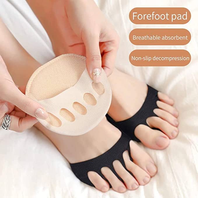 NAVA PAVA Forefoot Comfort Pads - Ball of Foot Cushions for Pain Relief, Breathable Cotton Fabric Toe Sleeves for Women & Men - Reusable Invisible Foot Support Pads for Running, Walking, High Heels & Daily Comfort