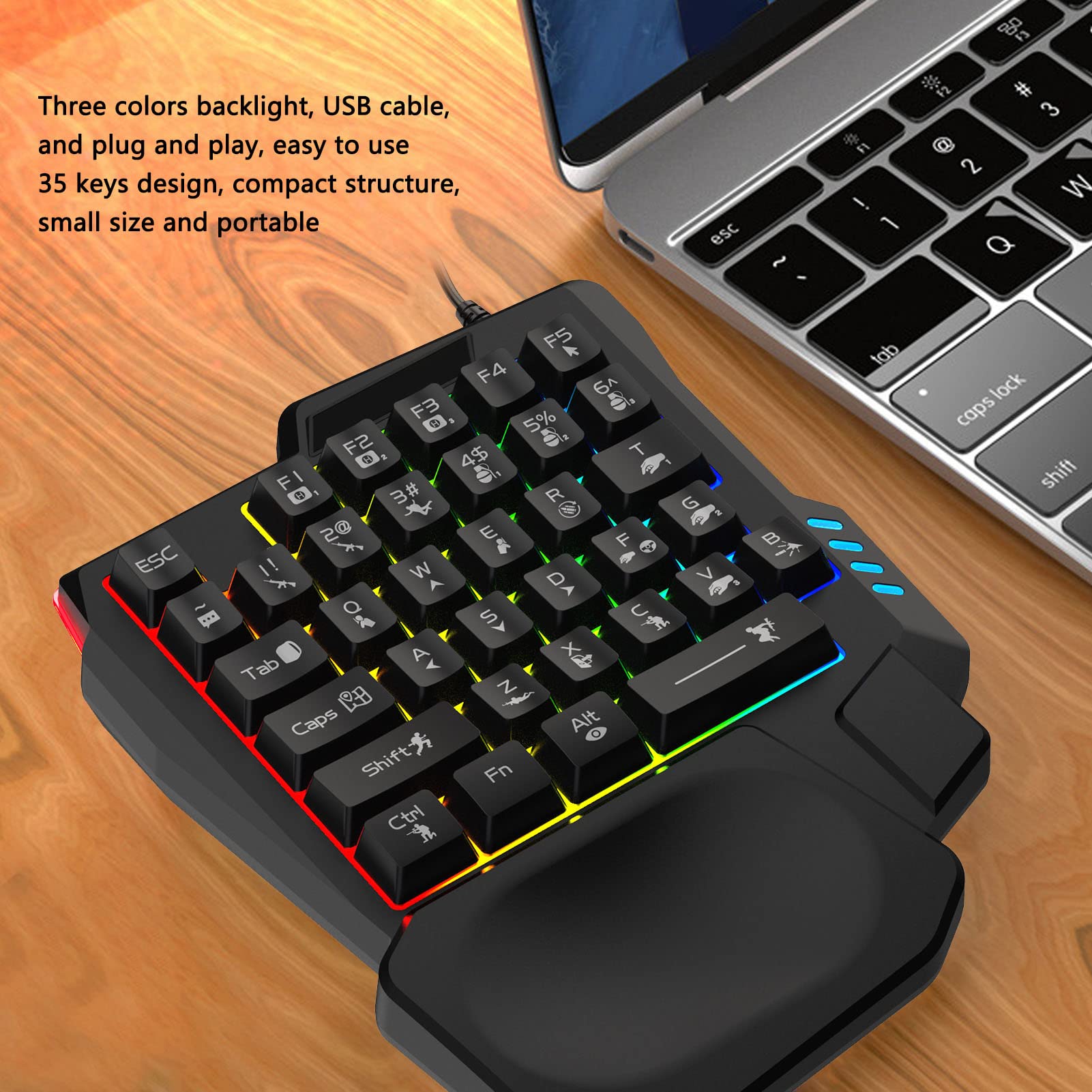 One-Handed Gaming Keyboard - 35 Keys, RGB Backlight, Waterproof for PC Gaming