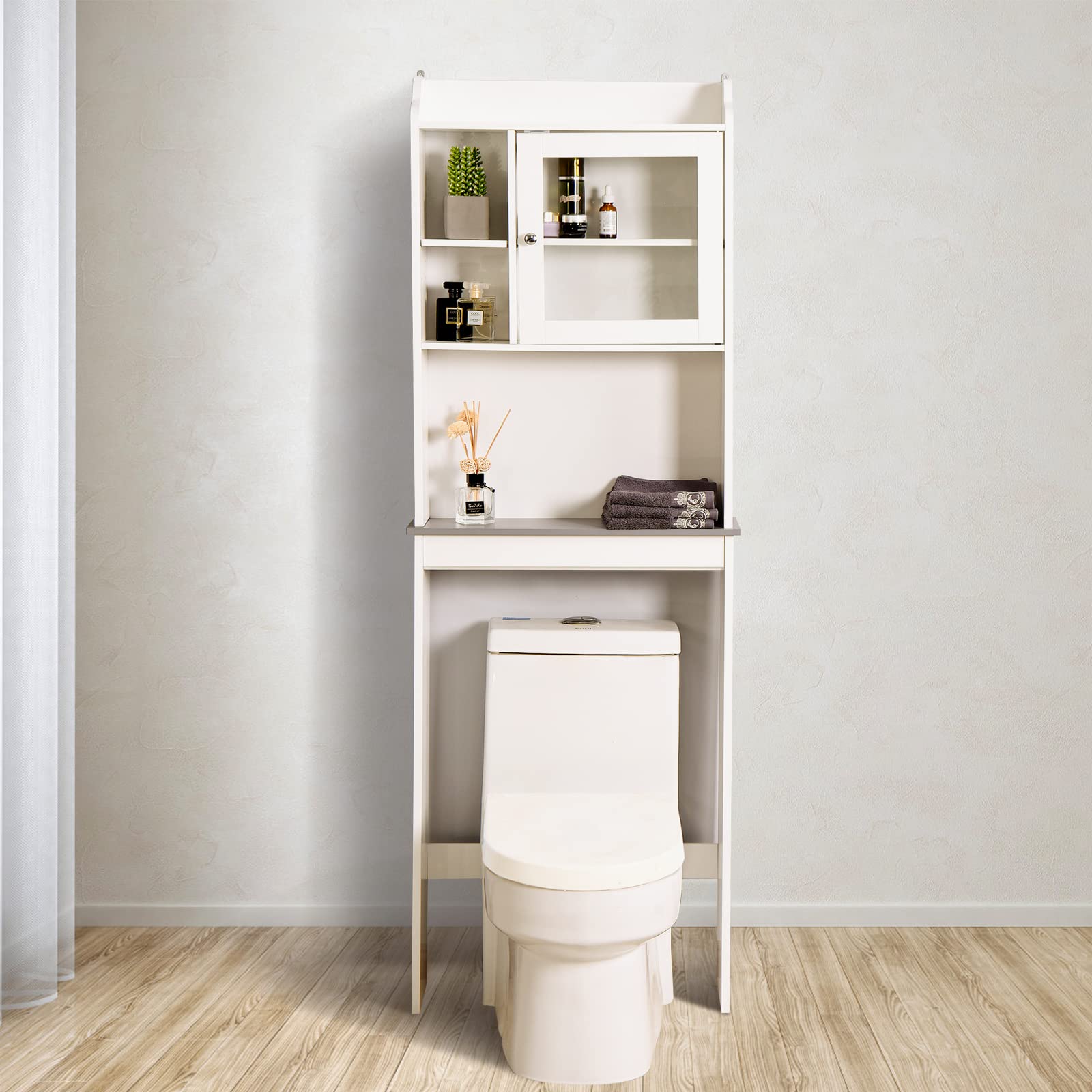 Over The Toilet Cabinet - Adjustable Shelf Bathroom Storage for Small Spaces - White