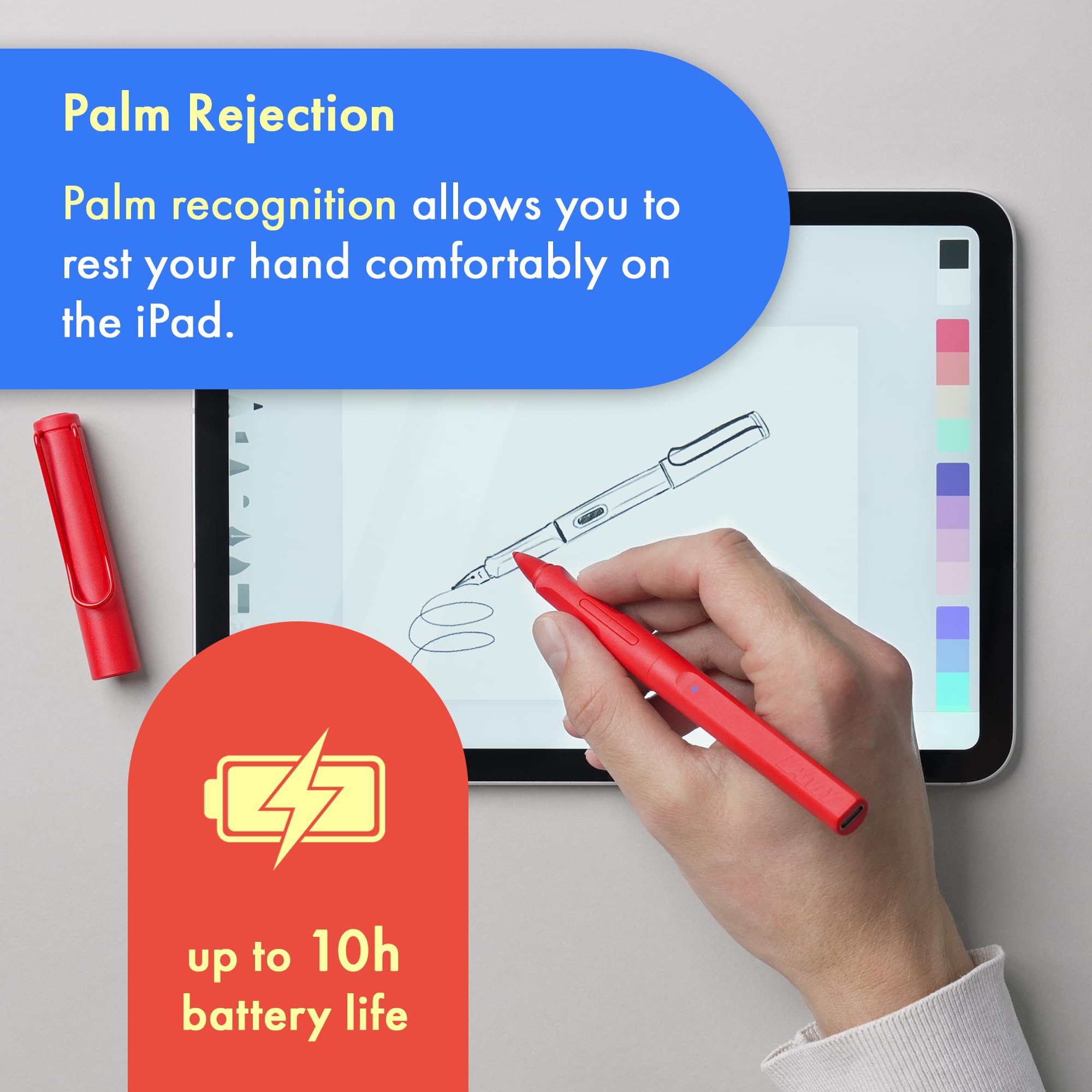 LAMY Safari Note+ Red Stylus Pen for iPad - Palm Rejection, Tilt Sensitivity & Ergonomic Grip - Compatible with All iPad Models (10+ Hours Battery Life) - Perfect for Drawing, Note-Taking & Digital Art