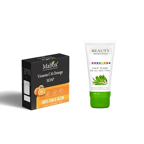 Organic Vitamin C & Orange Handmade Soap with Tea Tree & Jojoba Oil - Natural Face Wash for Acne & Glowing Skin - Perfect for Daily Skincare & Sensitive Skin Care Routine