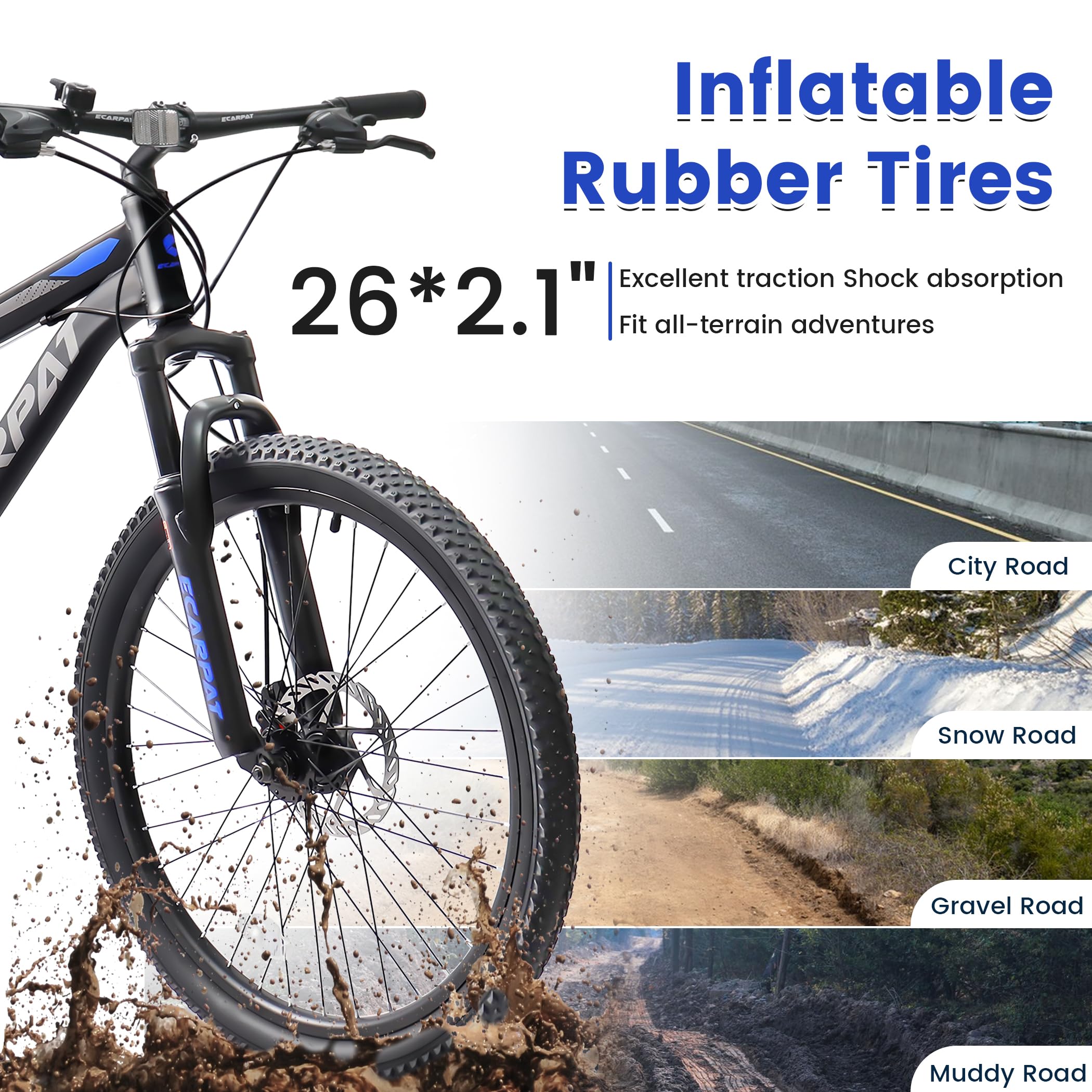 **24/26/27.5 Inch Mountain Bike for Men & Women - 21-Speed Dual Disc Brake, Carbon Steel Frame, Front/Dual Suspension - Perfect for Trail, Beach, Snow, Commuting & City Riding - Ideal Birthday Gift**